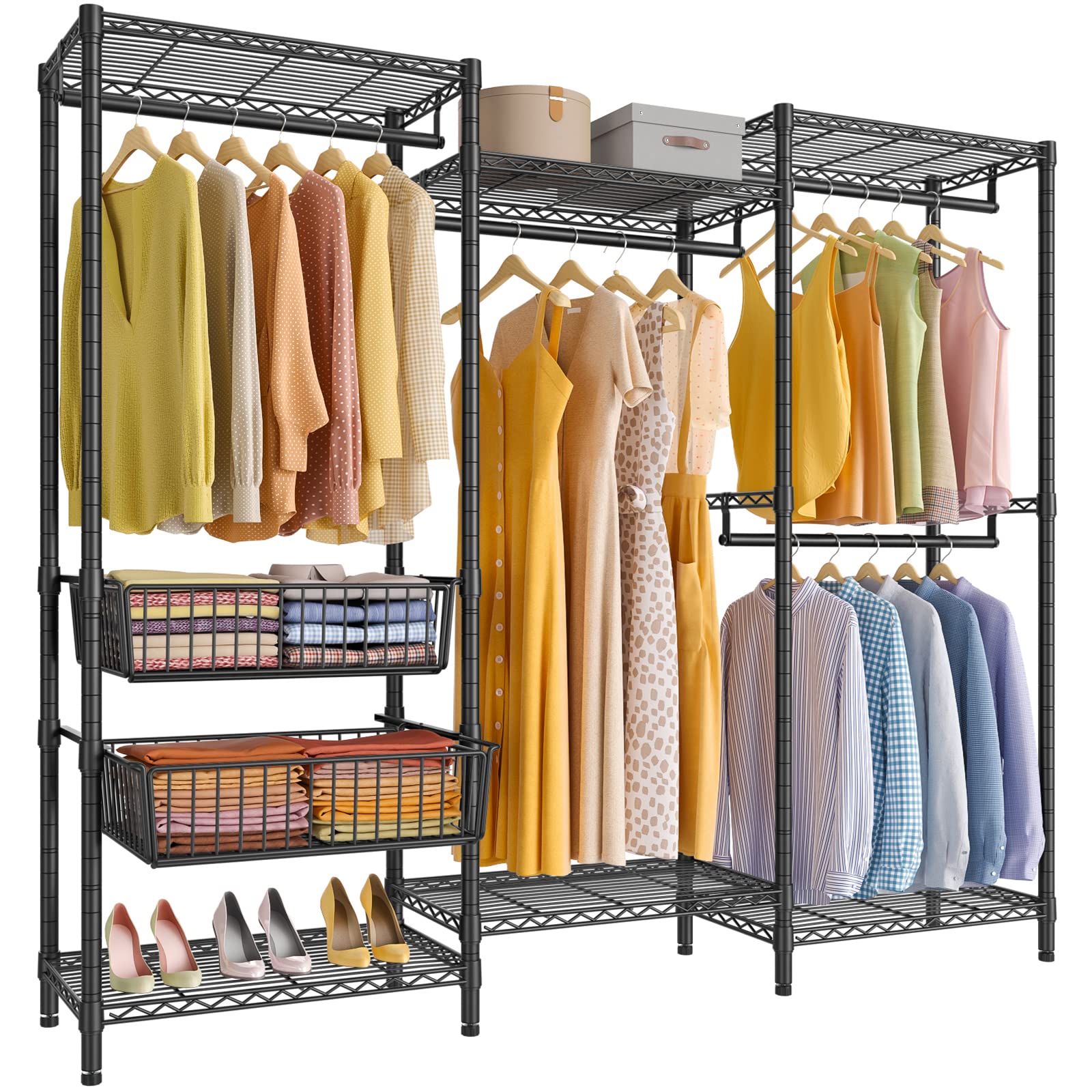 Vipek V10 Medium Wire Garment Rack Heavy Duty Clothes Rack, Free Standing Closet Wardrobe Metal Clothing Rack With 2 Slid Basket