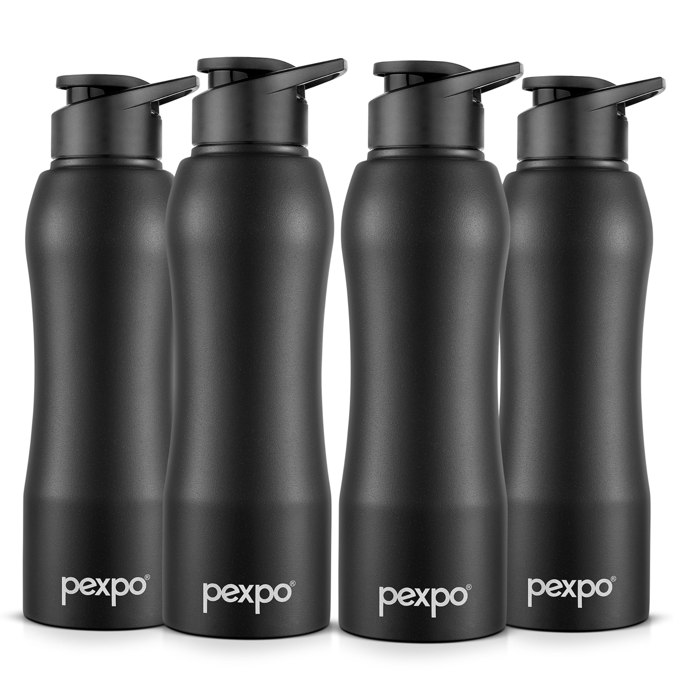 Pexpo Bistro Isi Certified Stainless Steel Fridge/Sports Sipper Water Bottle 1 Litre, Knight Black, Pack Of 4|Single Wall|Easy G