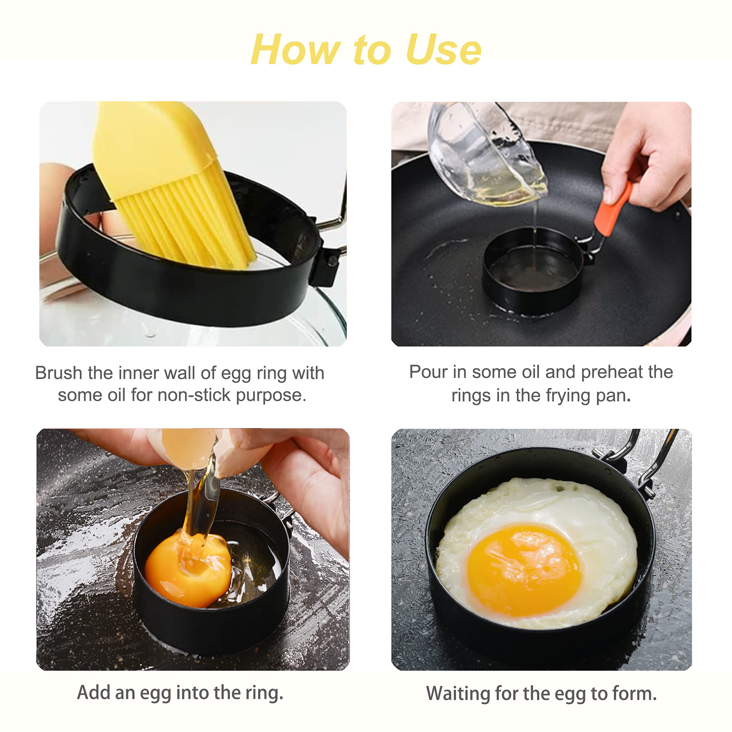 Borsun Set Of 4 Egg Rings For Egg Muffins, Round Egg Molds For Frying, Pancake Deep Egg Ring Bread Shaper Mold For Shaping Cooki