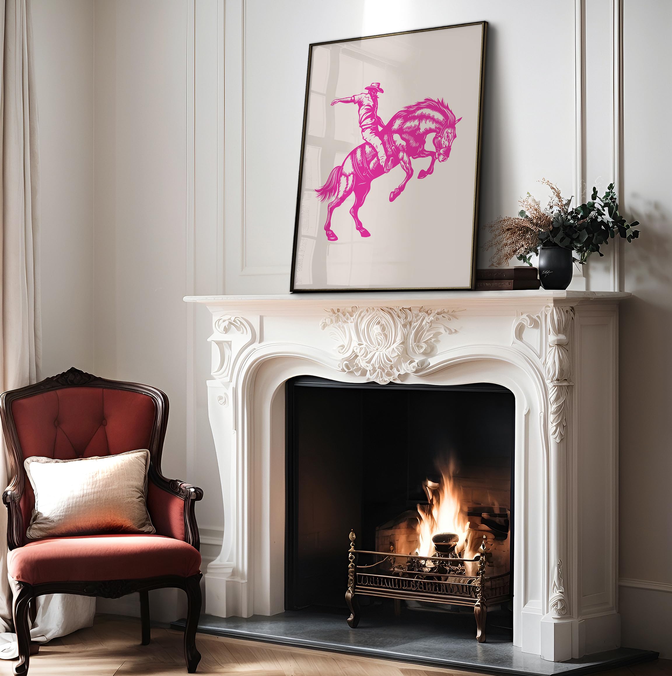 Poster Master Skeleton Cowboy Poster - Retro Pink Skeleton Horse Print - Western Art - Rodeo Art - Wild West Art - Gift For Him