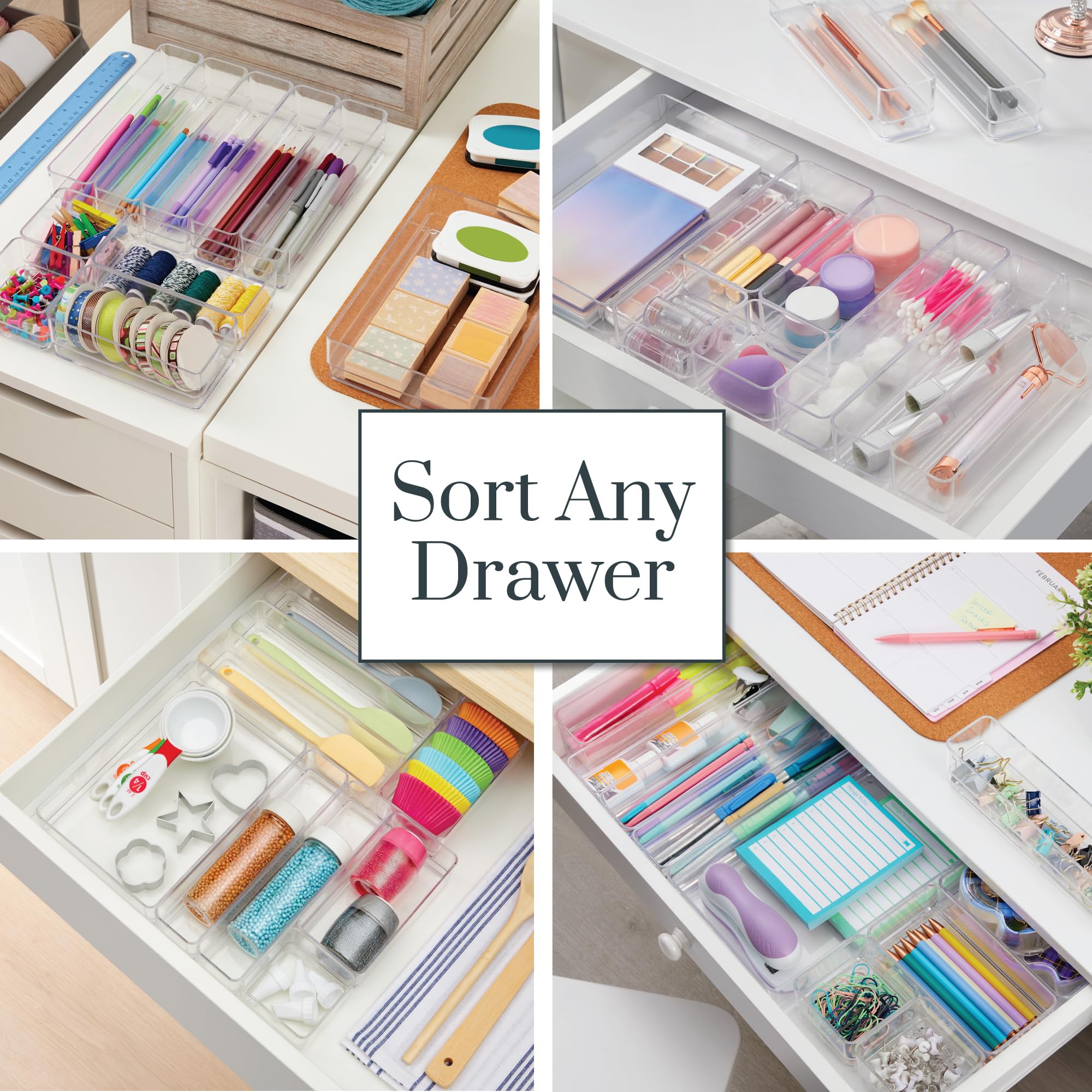 STORi SimpleSort 10-Piece Stackable Clear Drawer Organizer Set | Multi-size Trays | Makeup Vanity Storage Bins and Office Desk D