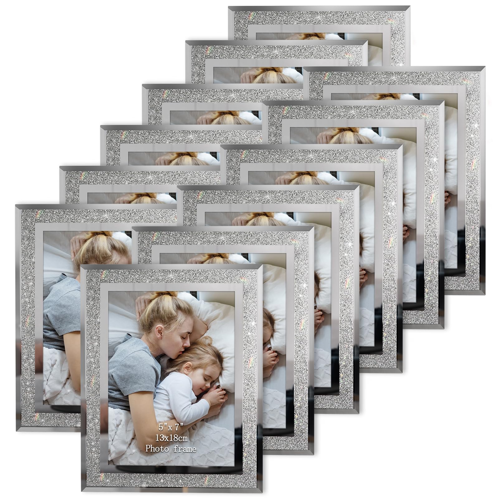 HORLIMER 12 Pack 5x7 Picture Frame, Sparkle Glass Photo Frames 5 by 7 for Tabletop, Horizontally or Vertically