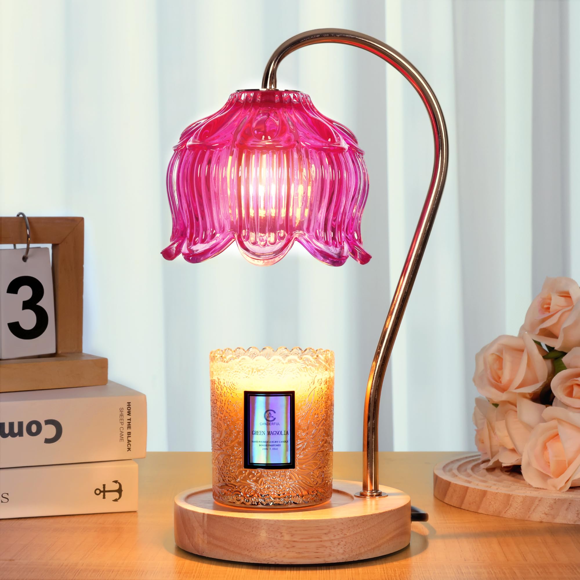Merrtody Vintage Flower Candle Warmer Lamp with Timer & Dimmer - Lotus Candle Lamp Warmer - Fits All Jar Scented Candles