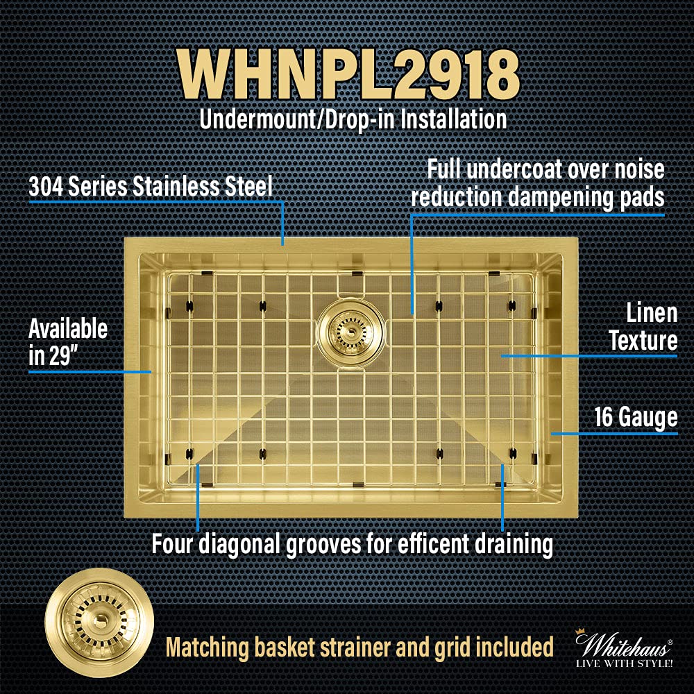 Whitehaus Whnpl2918-Bss Noah Plus Collection Kitchen Sink, Brushed Stainless Steel