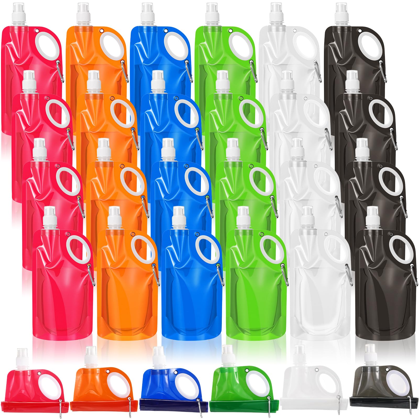 LemonRoad 24pcs 22 oz Collapsible Water Bottles Bulk Foldable Water Bottles with Carabiner Reusable Drinking Bags Leak Proof Con