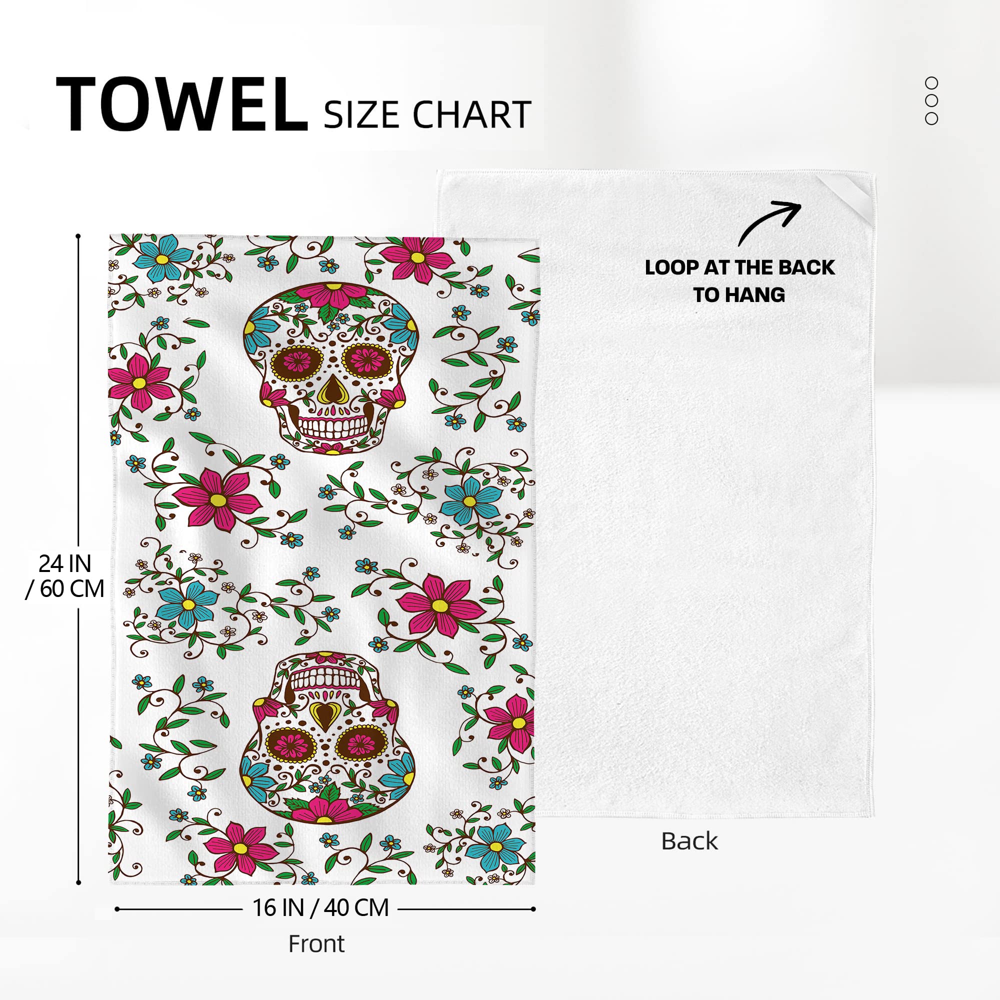 Mexican Skull Cute Floral Kitchen Dish Towels Set Of 2, 16''X 24'' Cotton Absorbent Drying Cloth, Day Of The Dead Kitchen Towels
