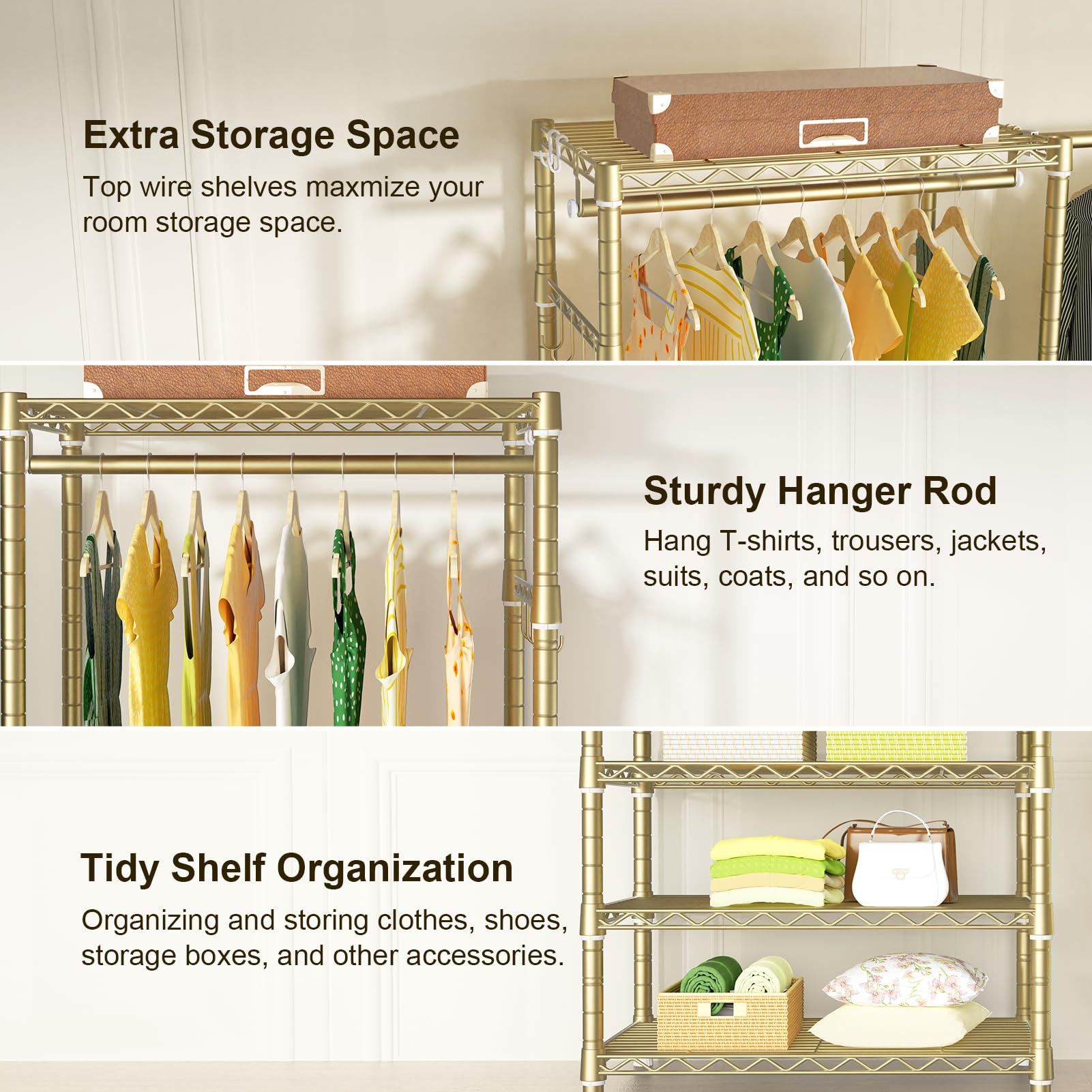 Ulif E1 Heavy Duty Closet Garment Rack, 6 Tiers Adjustable Metal Freestanding Expandable Clothing Storage With 4 Hanger Rods, Ea