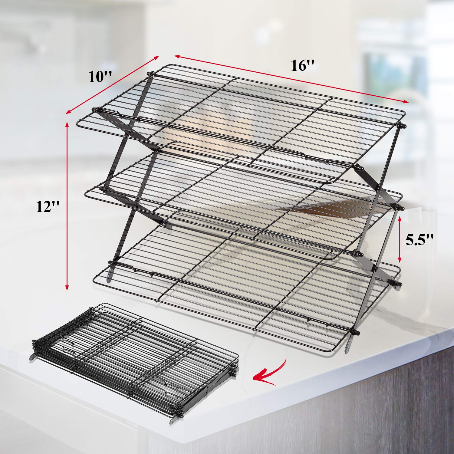 3-Tier Collapsible Cooling Rack For Baking - Expandable & Foldable Cookie Cooling Wire Rack - Baking Rack - Foldable Cooling Rac