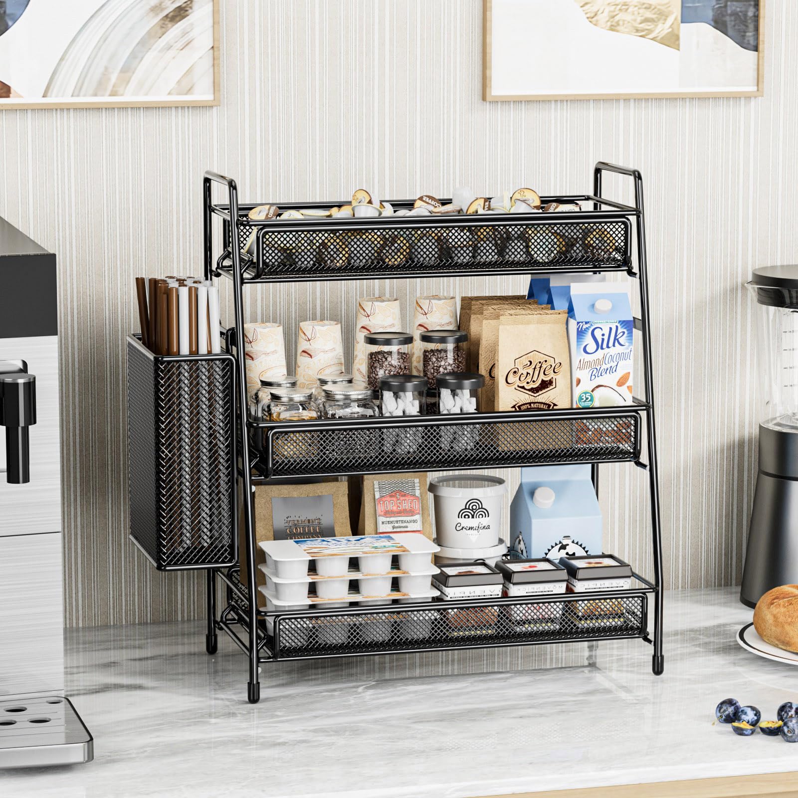 Eknitey Bathroom Countertop Organizer Shelf - 3 Tier Counter Spice Rack Metal Makeup Rack Small Coffee Station Organizer For Sin