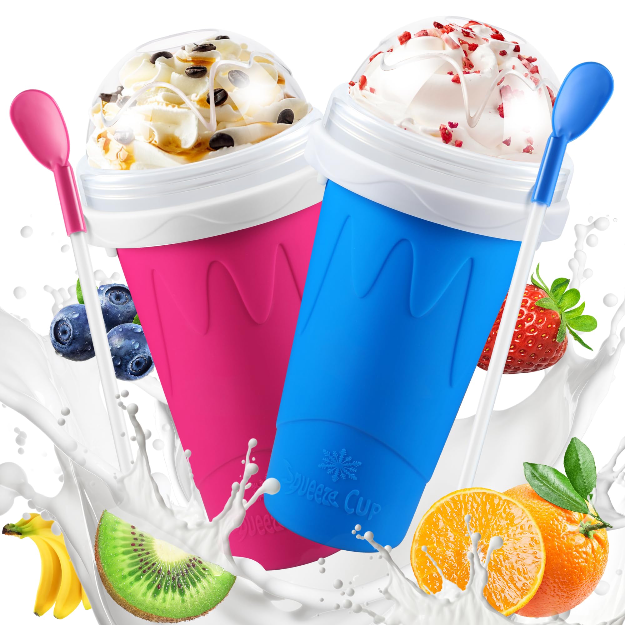 2 Pack Magic Squeeze Slushy Cups, DIY Frozen Slushie Maker Cup, Portable Smoothies Cups for Making Juice Shake Yogurt Ice Cream,