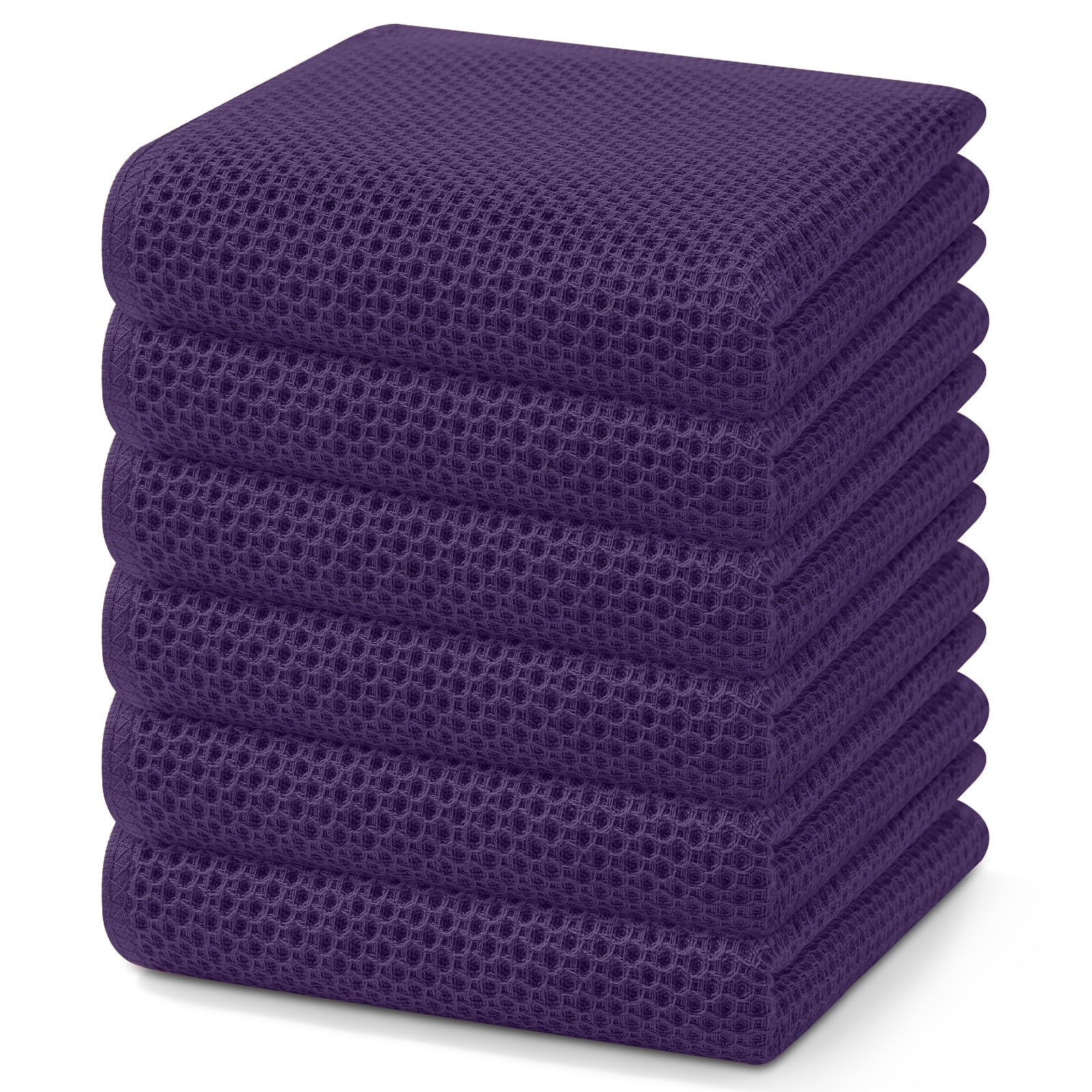 Homaxy 100% Cotton Waffle Weave Kitchen Dish Towels, Ultra Soft Absorbent Quick Drying Cleaning Towel, 13 x 28 Inches, 6-Pack, E