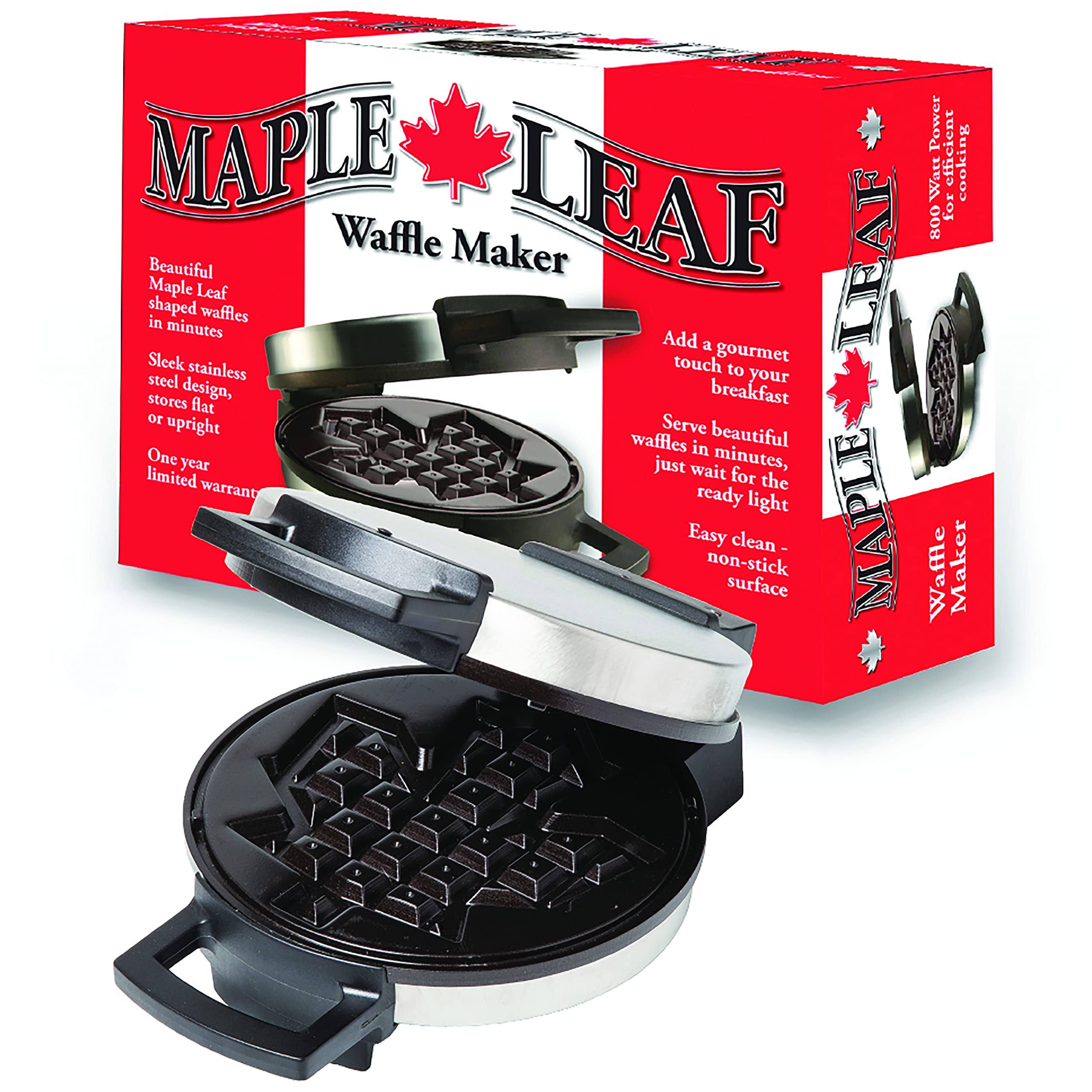 Canadian Maple Leaf Shaped Belgian Waffle Maker | Non-Stick Waffle Iron | Works Perfectly For Chaffles, Gluten Free Or Paleo Pan