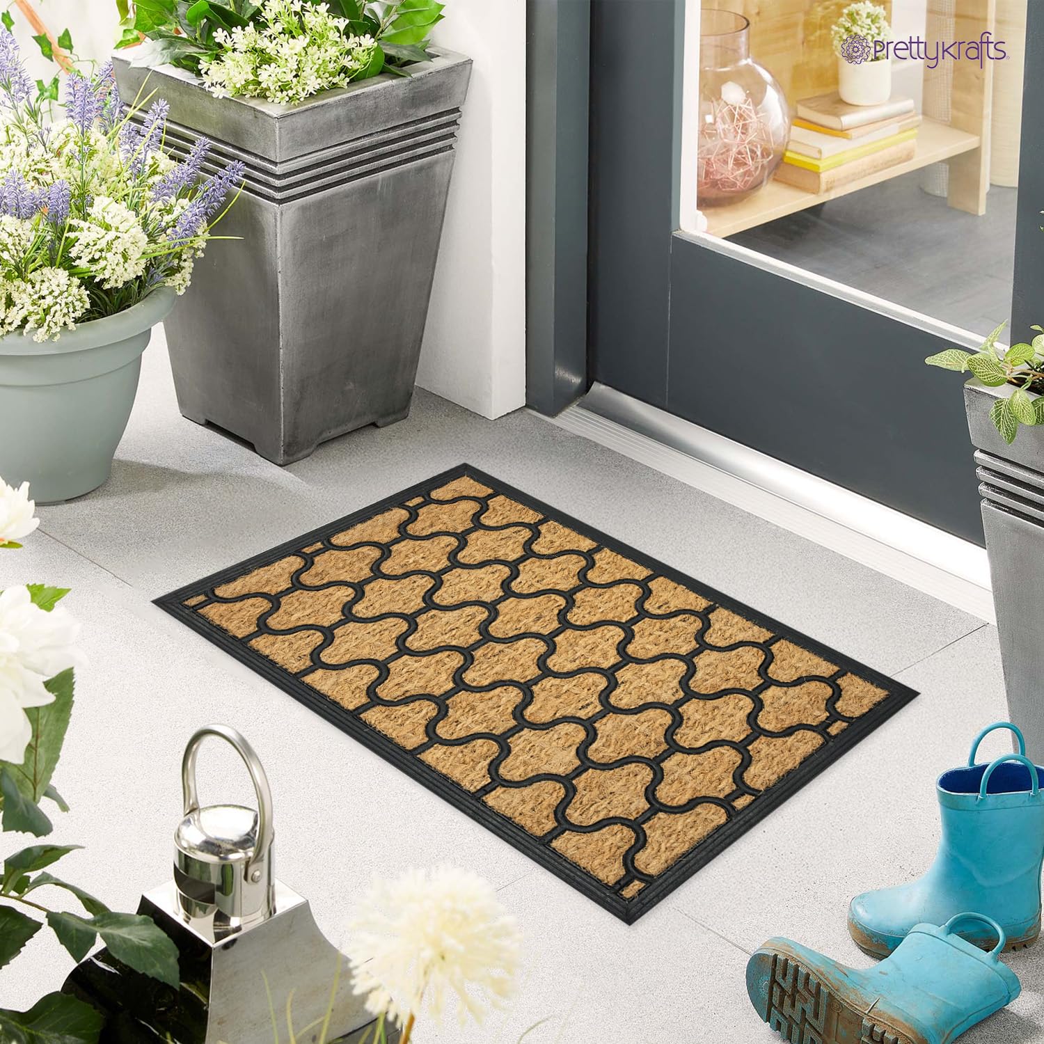 Prettykrafts Coconut Coir Door Mat For Home, Anti-Slip/Anti-Skid/Anti Bacterial Mesh Floormat, Moisture & Weather Resistant, Lon