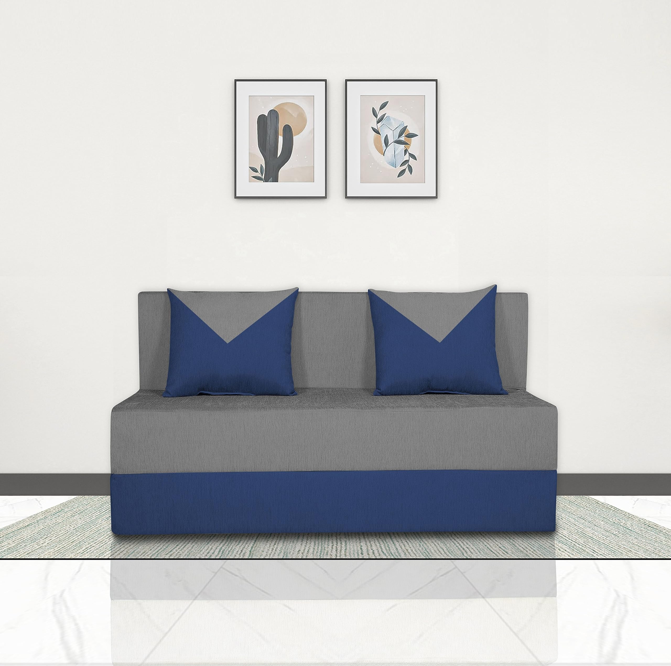 Adorn India Easy Boom 2 Seater Sofa Cum Bed 4 X 6 (Blue & Grey, Foam) (1 Year Warranty)