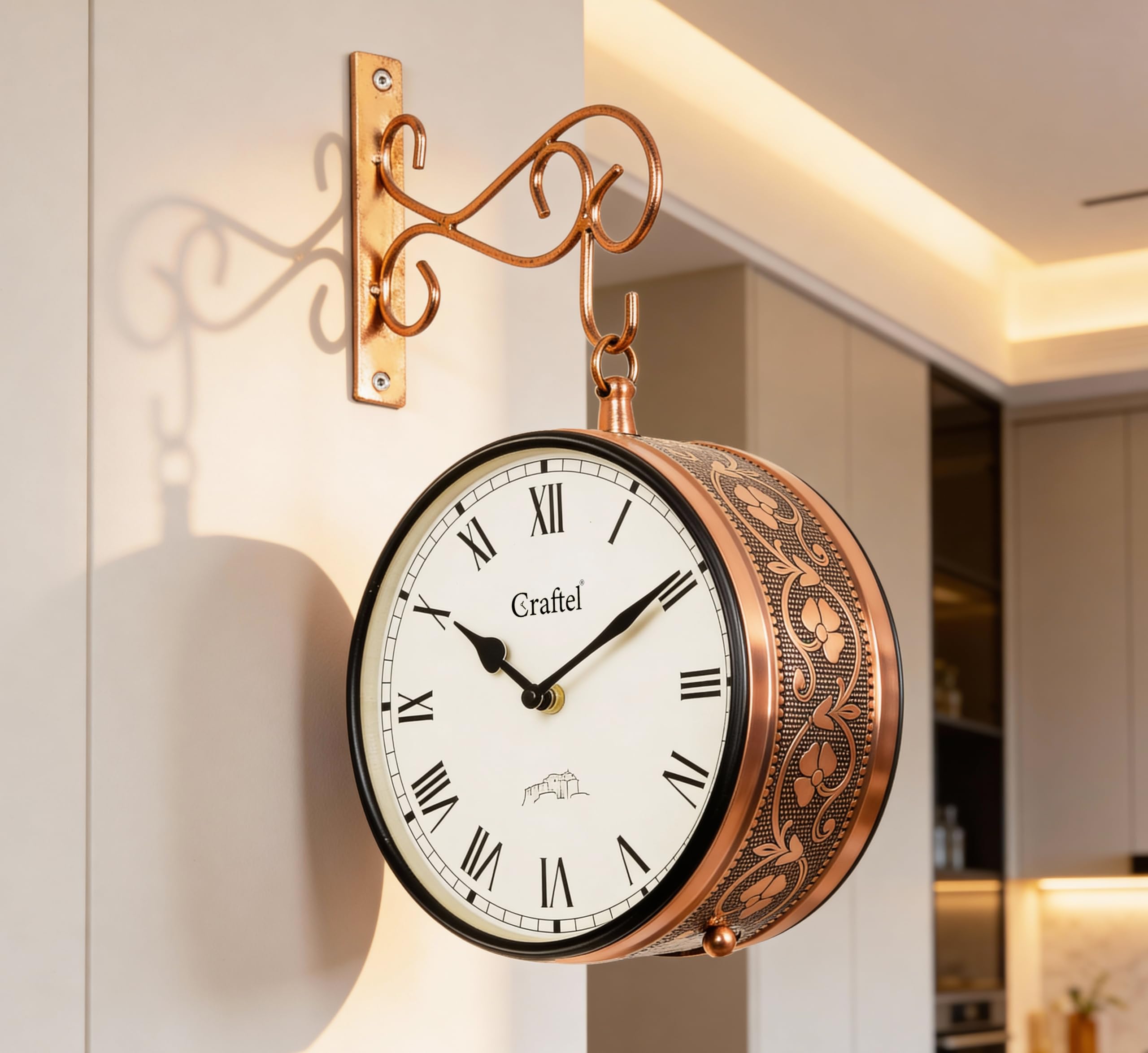 Craftel Metal Analog Double Sided Vintage Station Wall Clocks (Both Side Roman Dial, Rose Gold - 8 Inches)