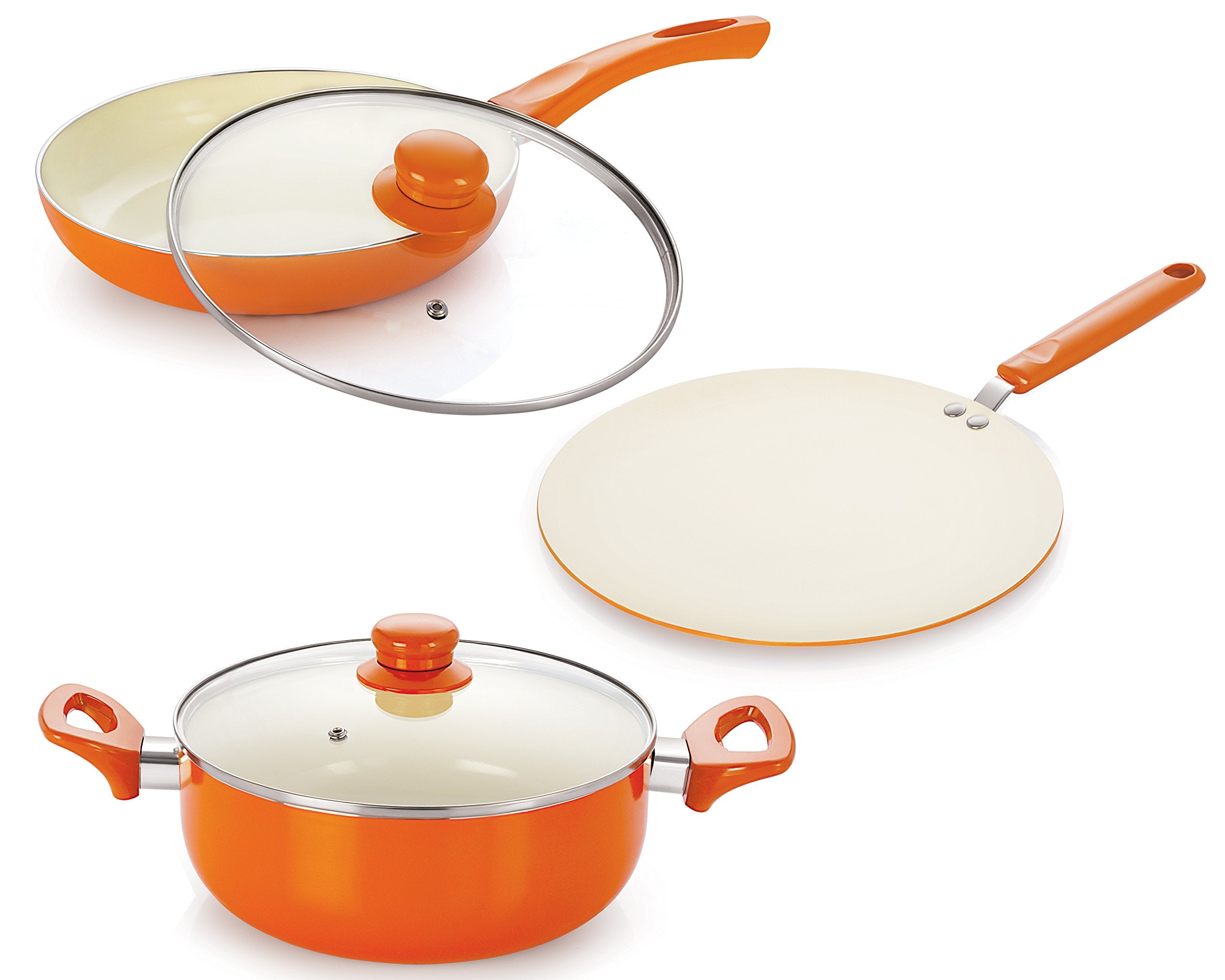 Nirlon Heavy Gauge Aluminium NonStick Ceramic Cookware Set With Lid
