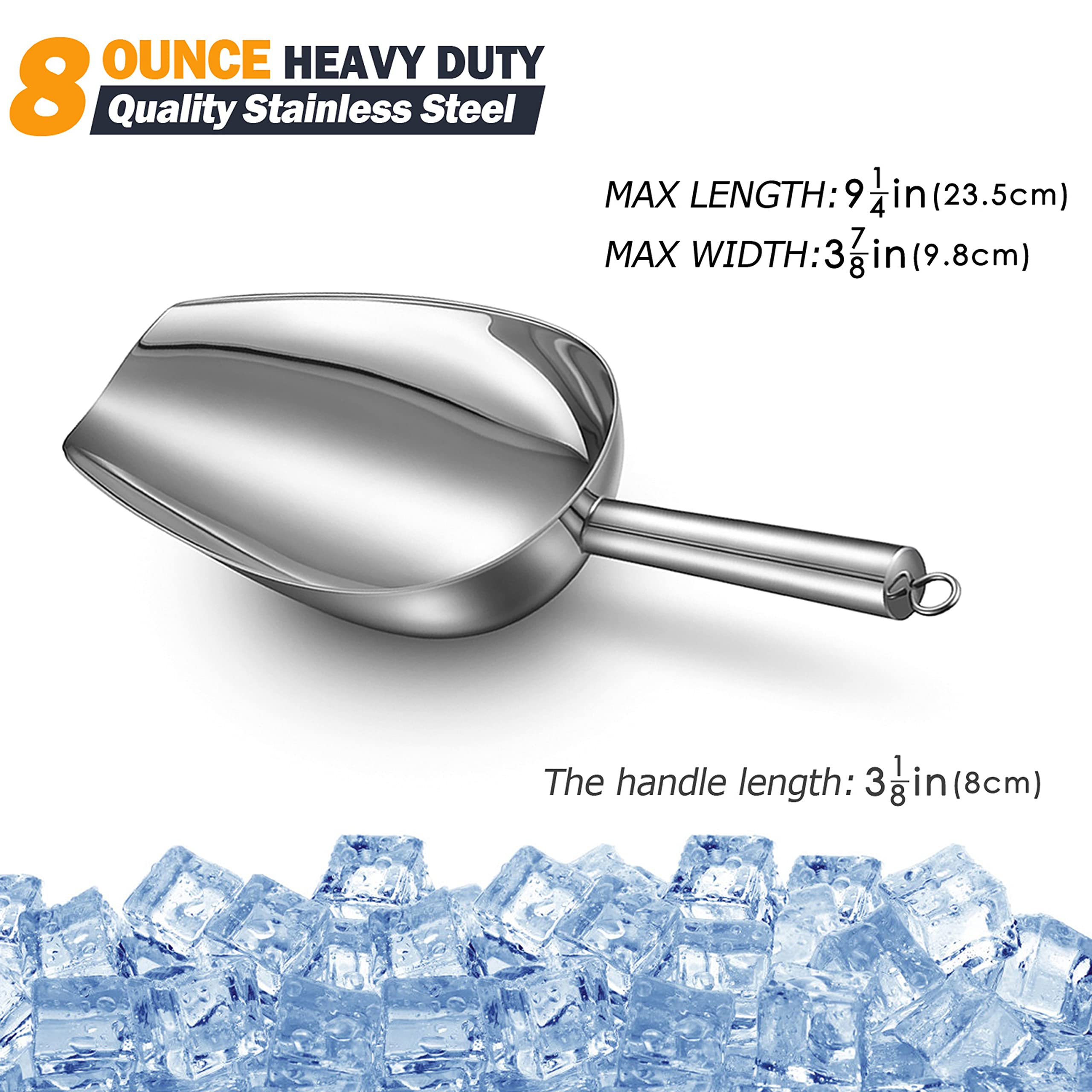 Stainless Steel Ice Scoop 8 Oz, Haware Metal Food Scoop For Kitchen Bar Party Wedding, Utility Scooper For Candy Flour Coffee Be