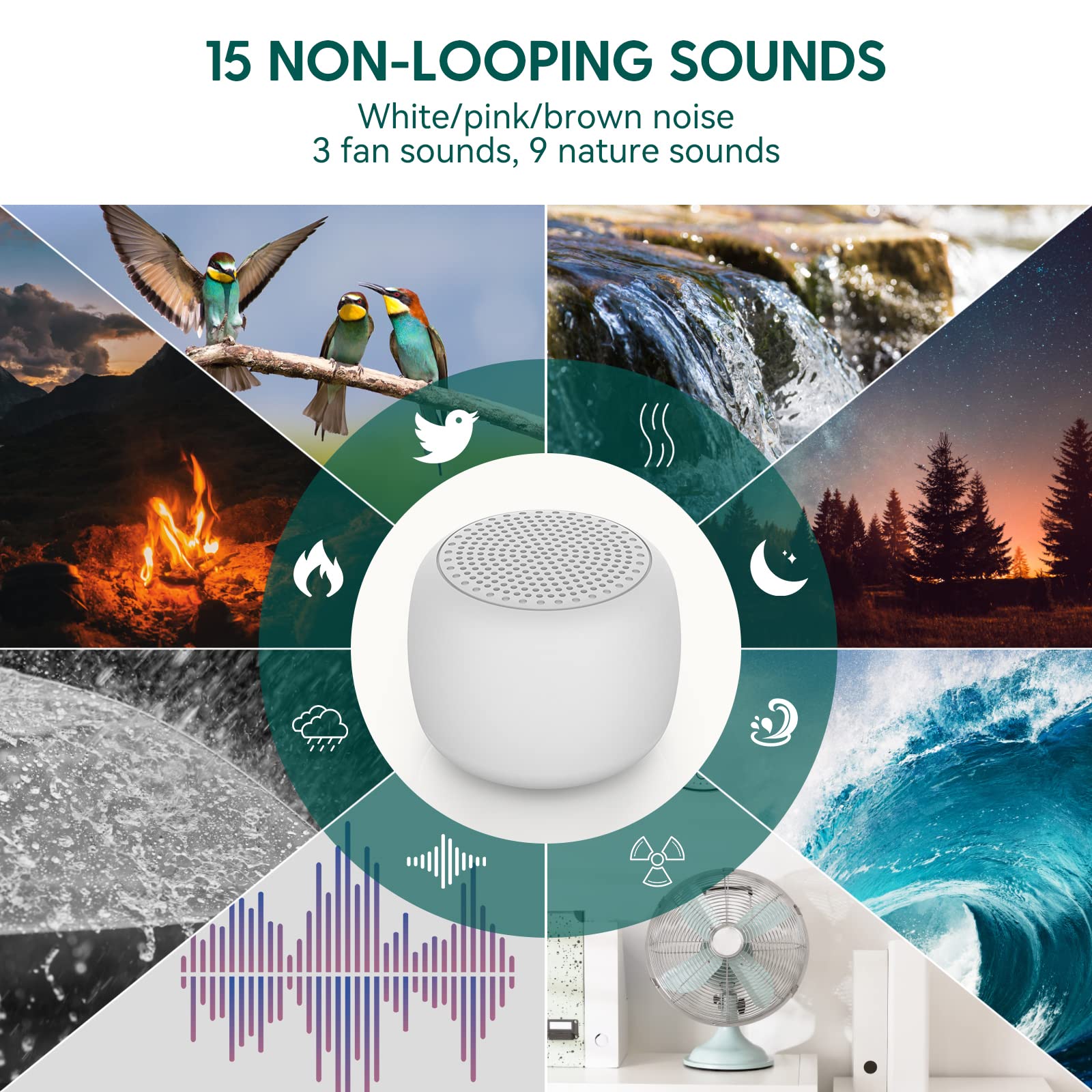 Babelio White Noise Sound Machine For Adults Kids Baby, Mini, 15 Non-Looping Sounds, Timer, Memory Function, Easy To Pocket And