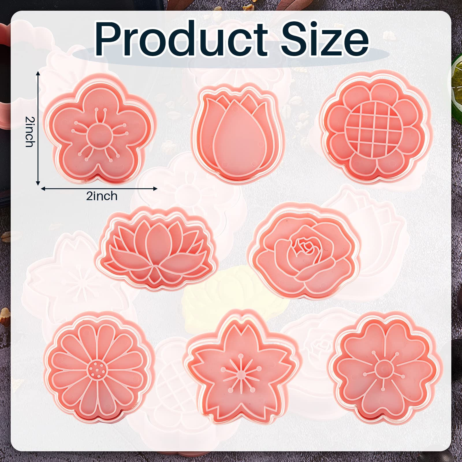 8 Pieces Flower Cookie Cutter Flower Shaped Cookie Mold Plastic Pink Cookie Cutters For Home Kitchen, 8 Styles