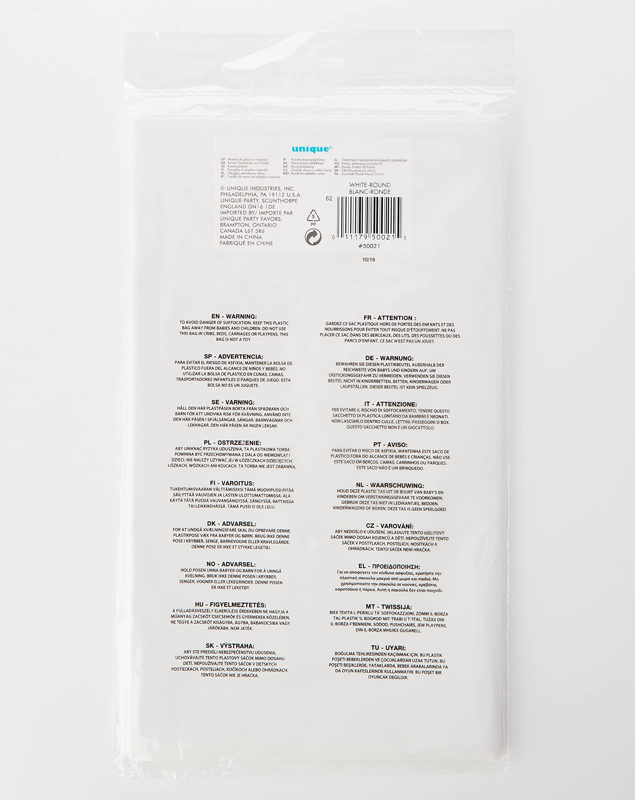 Round Plastic Table Cover - 84'', White, 1 Pc