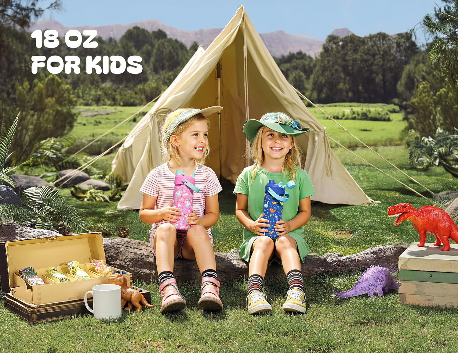 18 oz Kids Metal Water Bottle: 2-in-1 Straw Spout Lid, Spill-Proof, Easy Clean, Keep Cold 24H, Backpack Friendly, BPA-Free Stain