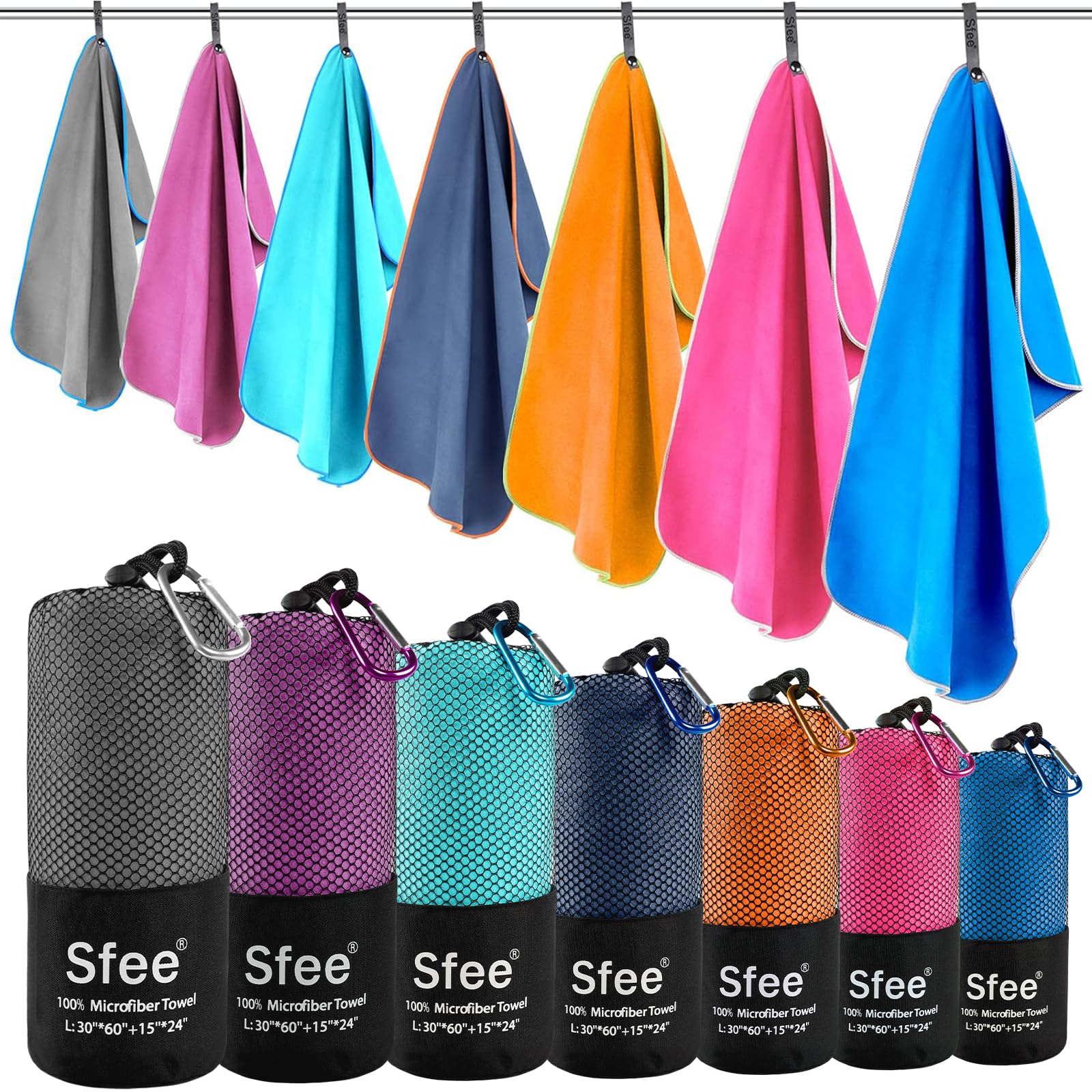 Sfee 2 Pack Microfiber Travel Towel  Quick Dry Towel Camping Towel Super Absorbent Compact Lightweight Sports Towel Swim Towel Gym Towel Beach Towel Set for Gym  Hiking  Pool  Backpacking  Bath  Yoga