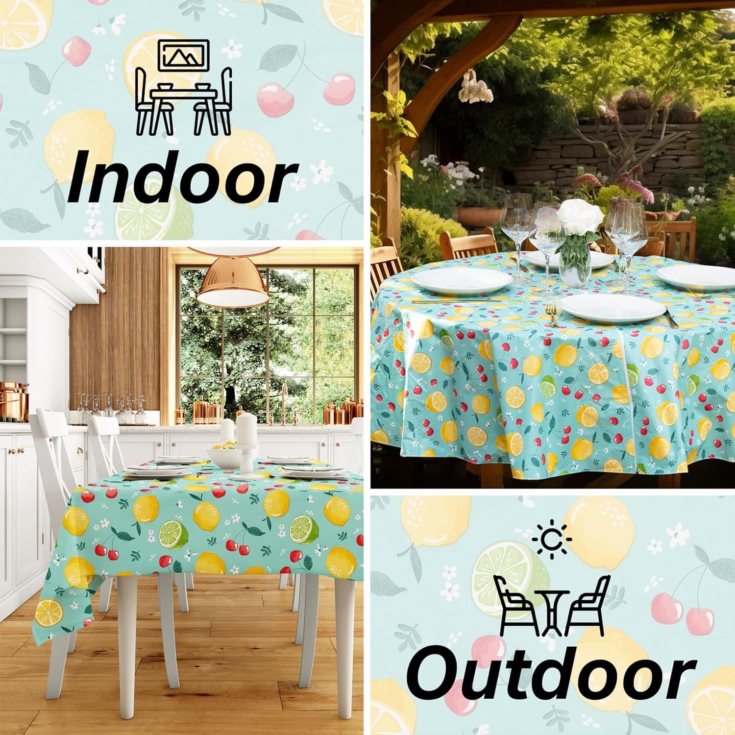 Everyday Luxuries Waterproof Oblong Tablecloth 52 X 90 Inch Stain And Wrinkle Resistant | Decorative 3.6 Gauge Lemons & Cherries