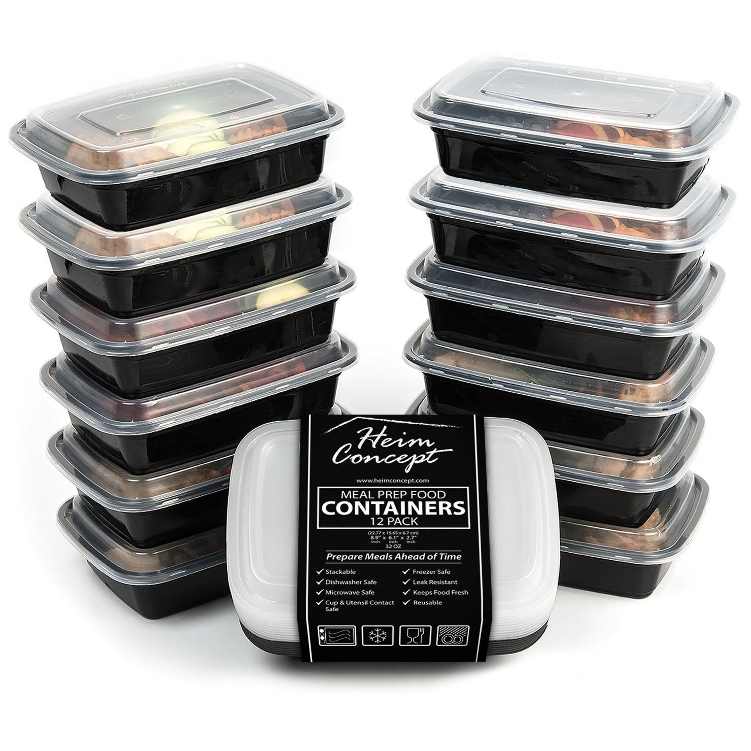 Premium Meal Prep Food Containers With Lids [Heim Concept] Durable Reusable Top Rack Dishwasher Safe Leak-Resistant Microwavable