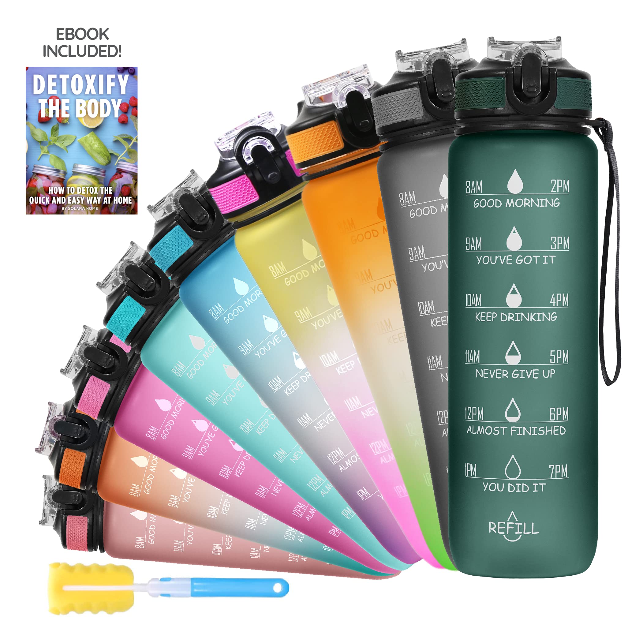SOLARA Unbreakable Water Bottle 1 Litre with Motivational Time Marker, Leakproof Durable BPAFree NonToxic Water bottle for off