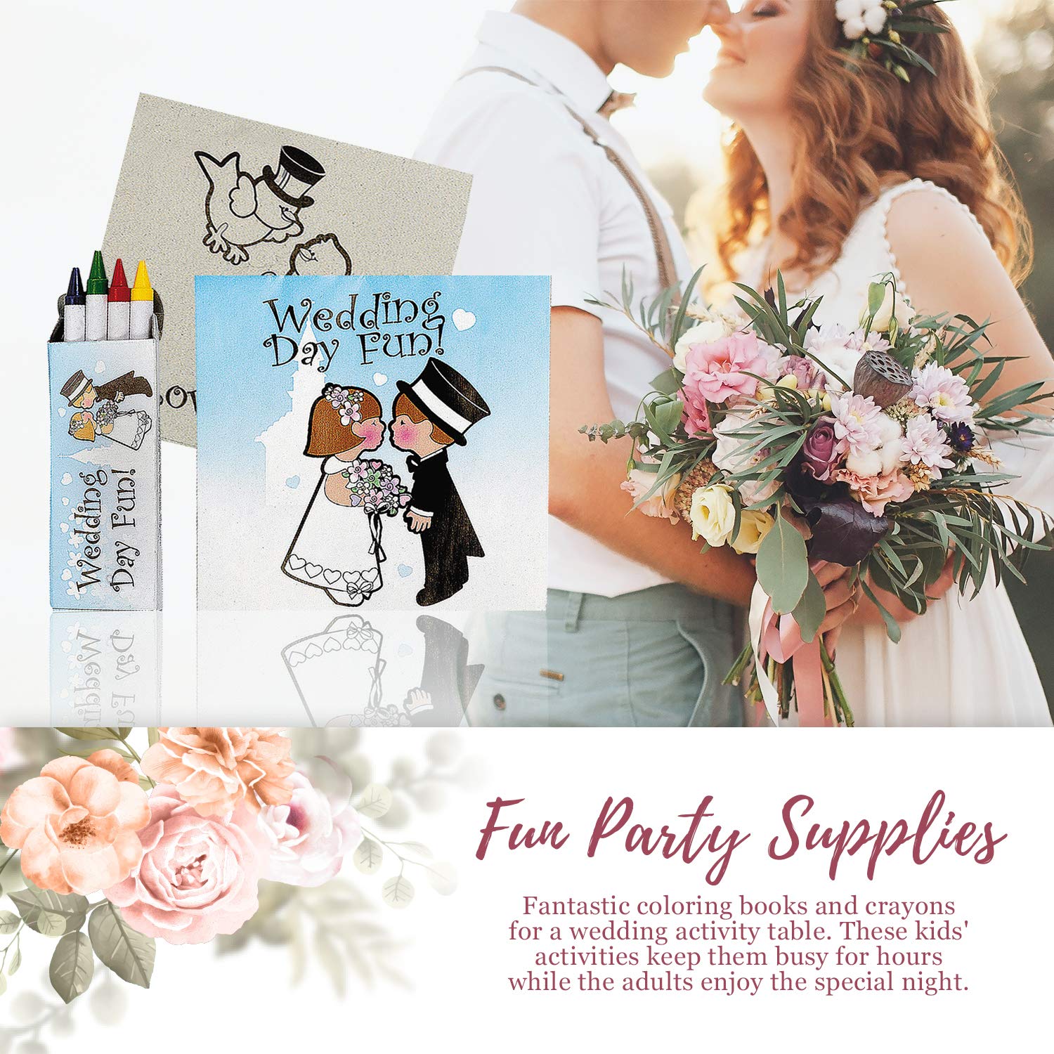 Fun Express Children's Wedding Coloring Books - Set of 12 activity pads  Crayons Included - Wedding Favors for Kids