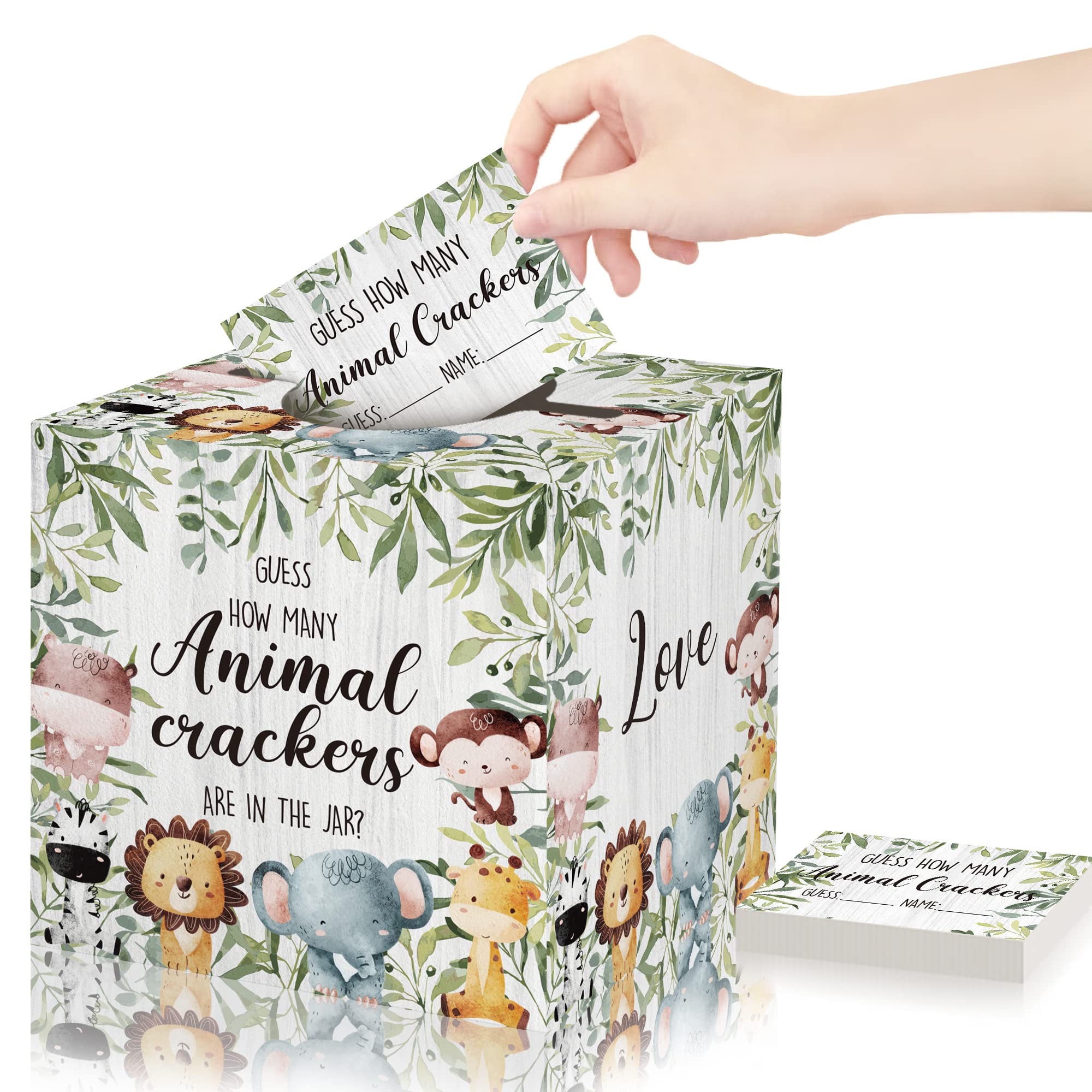 Cute Animals Baby Shower Game Cards With Box, Guess How Many Animal Crackers, Baby Shower Game With Box And 50 Guessing Cards, B