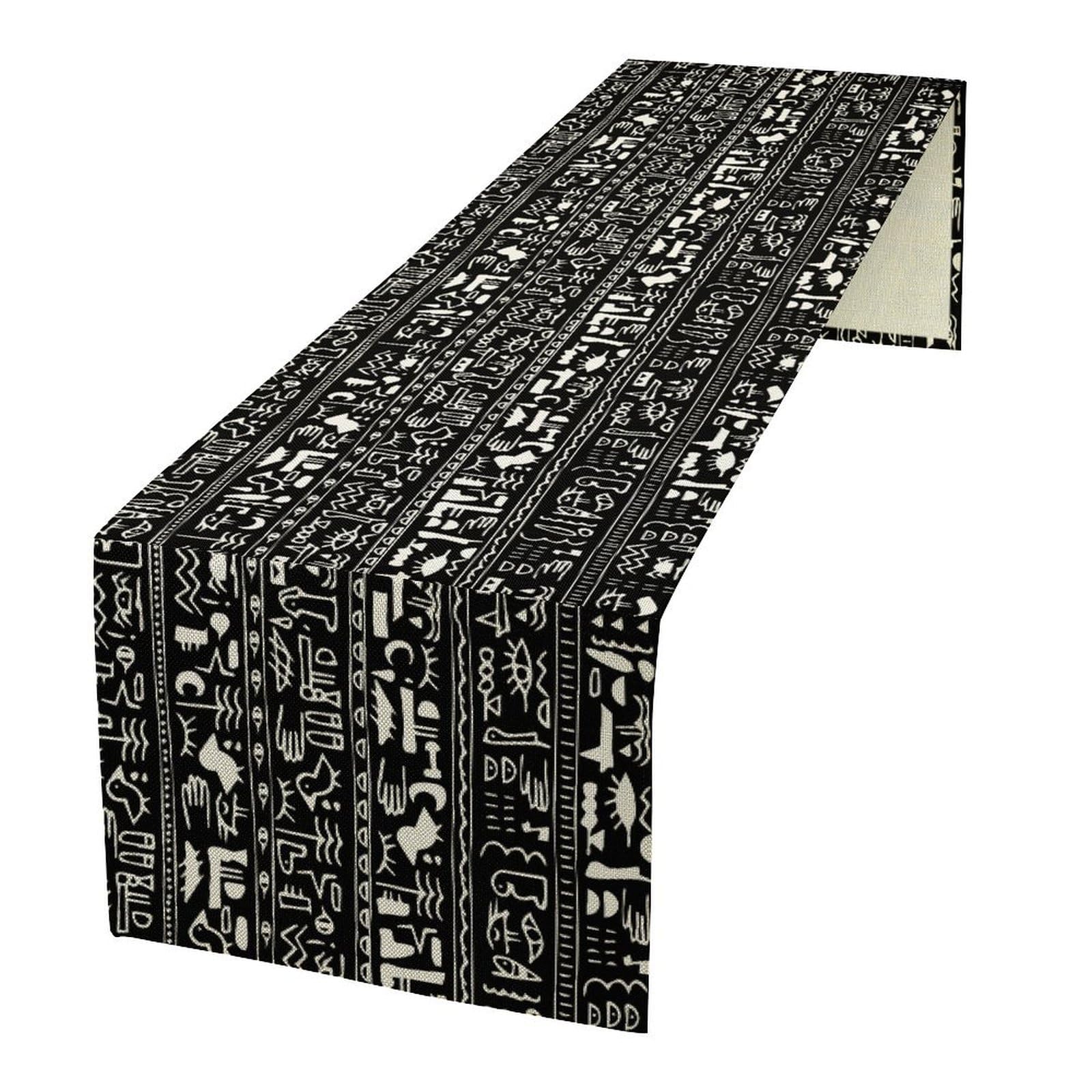 Egypt Table Runner Ancient Egyptian History Mural Old Hieroglyphic Elements Imperial Art Pattern for Coffee Table Dining Indoor 