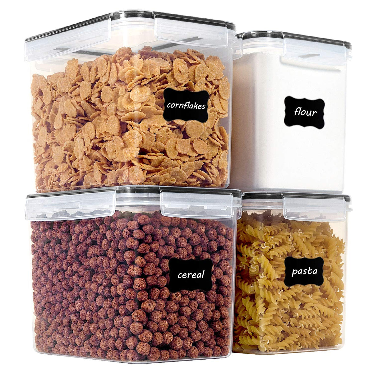 Vtopmart Food Storage Containers 3.3 Quart / 3.6L, 4 Pieces Bpa Free Plastic Airtight Food Storage Containers For Flour, Sugar,
