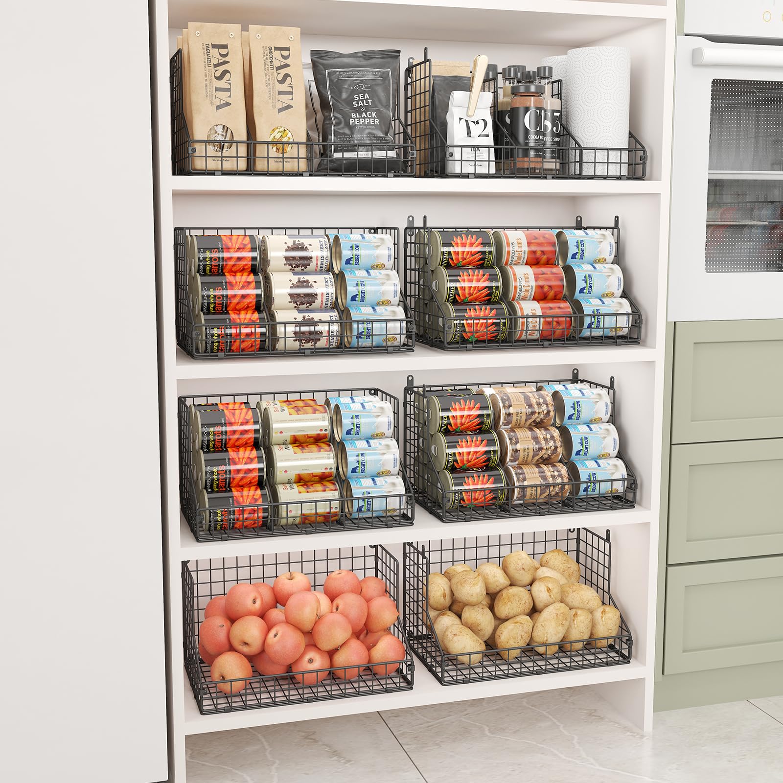 Jksmart 2 Pack Stackable Can Rack Organizer For Pantry Storage,Can Dispensers With 4 Adjustable Dividers, 2-Tier Metal Wire Bask