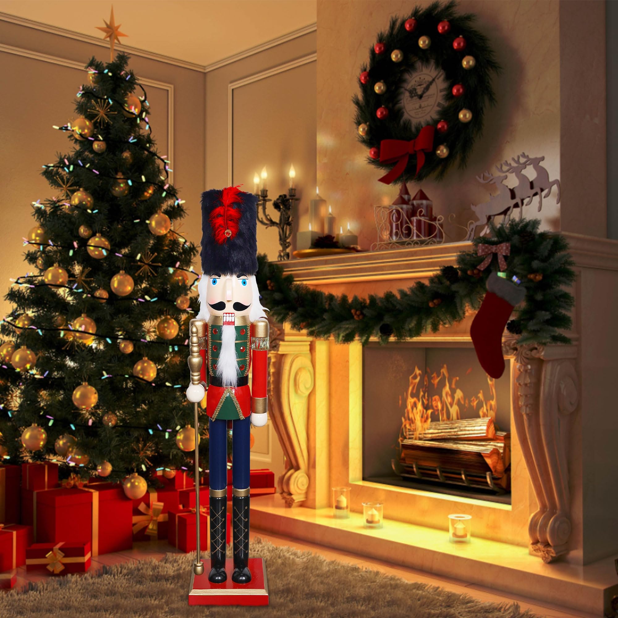 Joliyoou 36 H Christmas Nutcracker Figures, Wooden Nutcracker Soldier Holding A Scepter, Large Size Xmas Nutcracker Welcome Cent