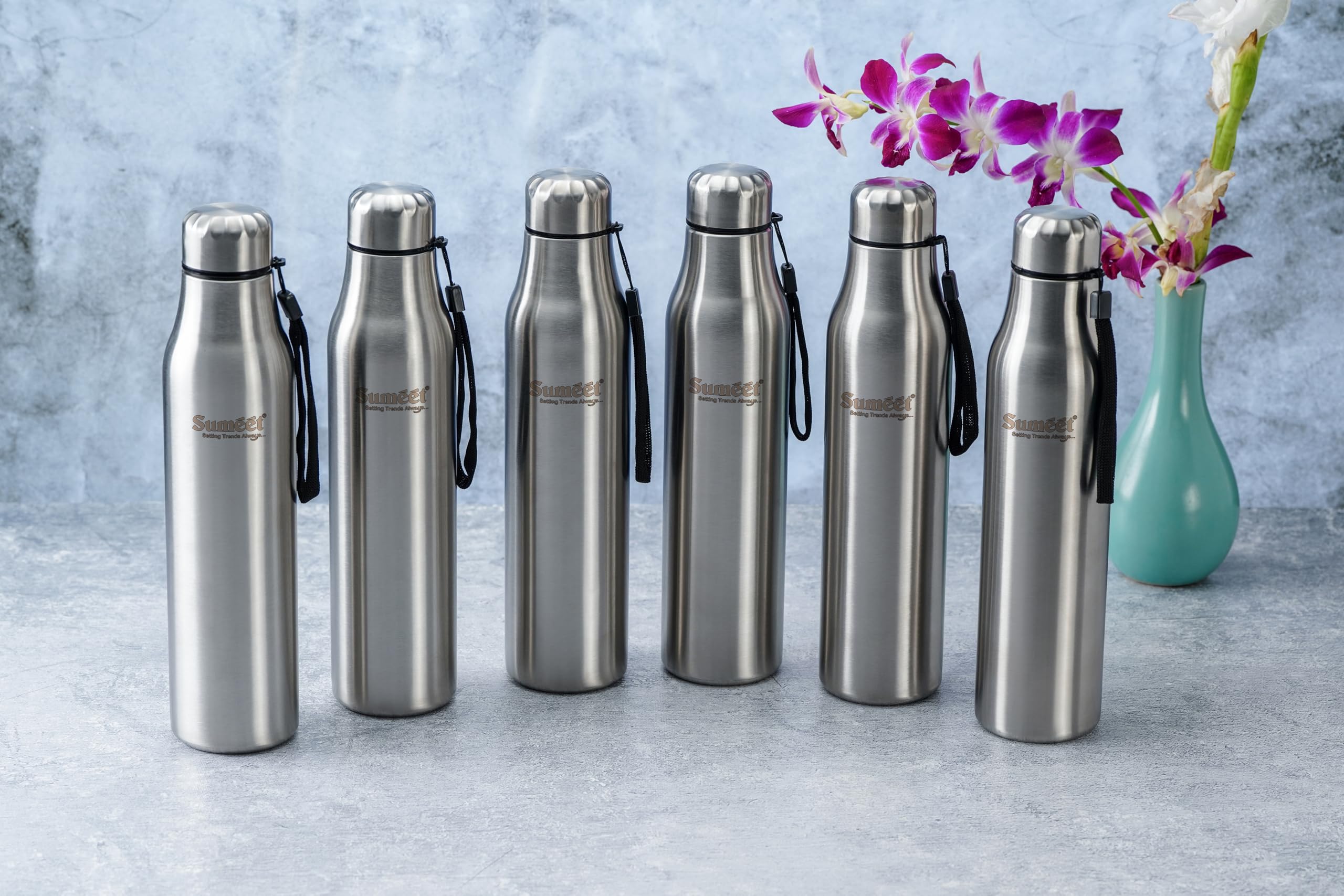 Sumeet AlphaAqua Stainless Steel Leak Proof Water Bottle Office/School/College/Gym/Picnic/Home/Fridge  1 Litre |Pack of 6| Sil