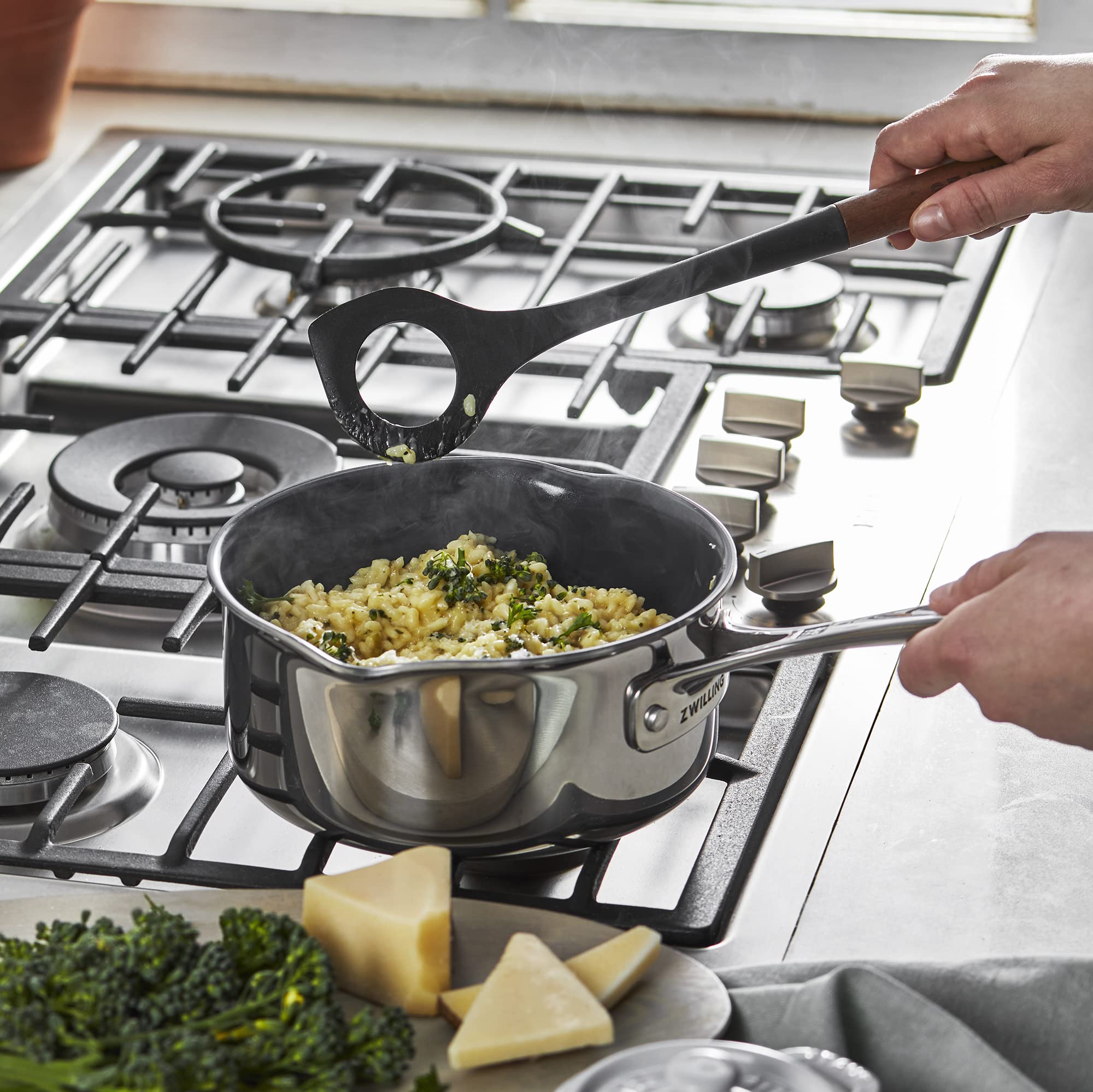 Staub Risotto Spoon, Cooking Utensil, Perfect For Stirring And Serving Risotto, Durable Bpa-Free Matte Black Silicone, Acacia Wo