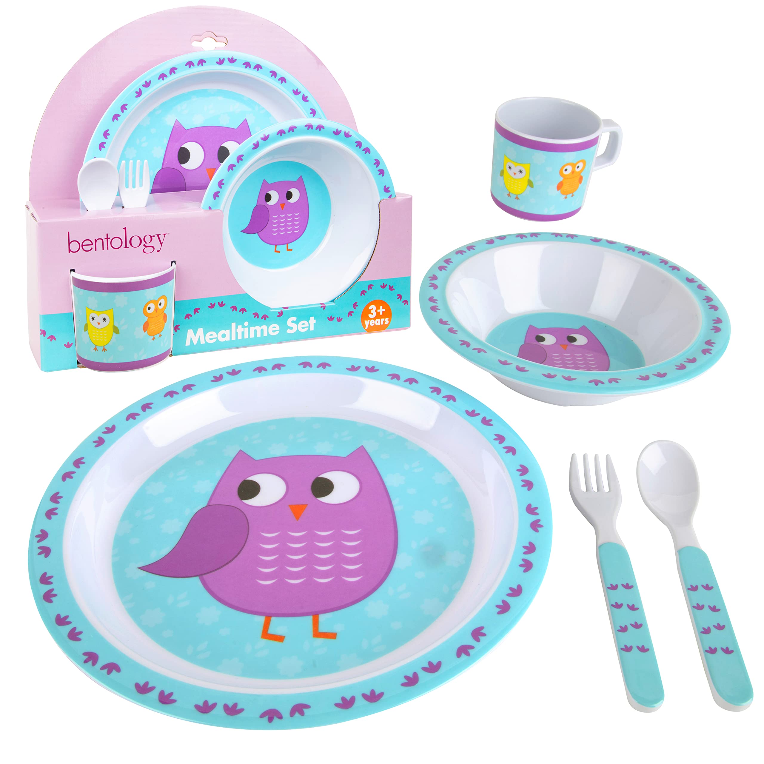5 Pc Mealtime Baby Feeding Set for Kids and Toddlers - Includes Plate, Bowl, cup, Fork and Spoon Utensil Flatware - Durable, Dis