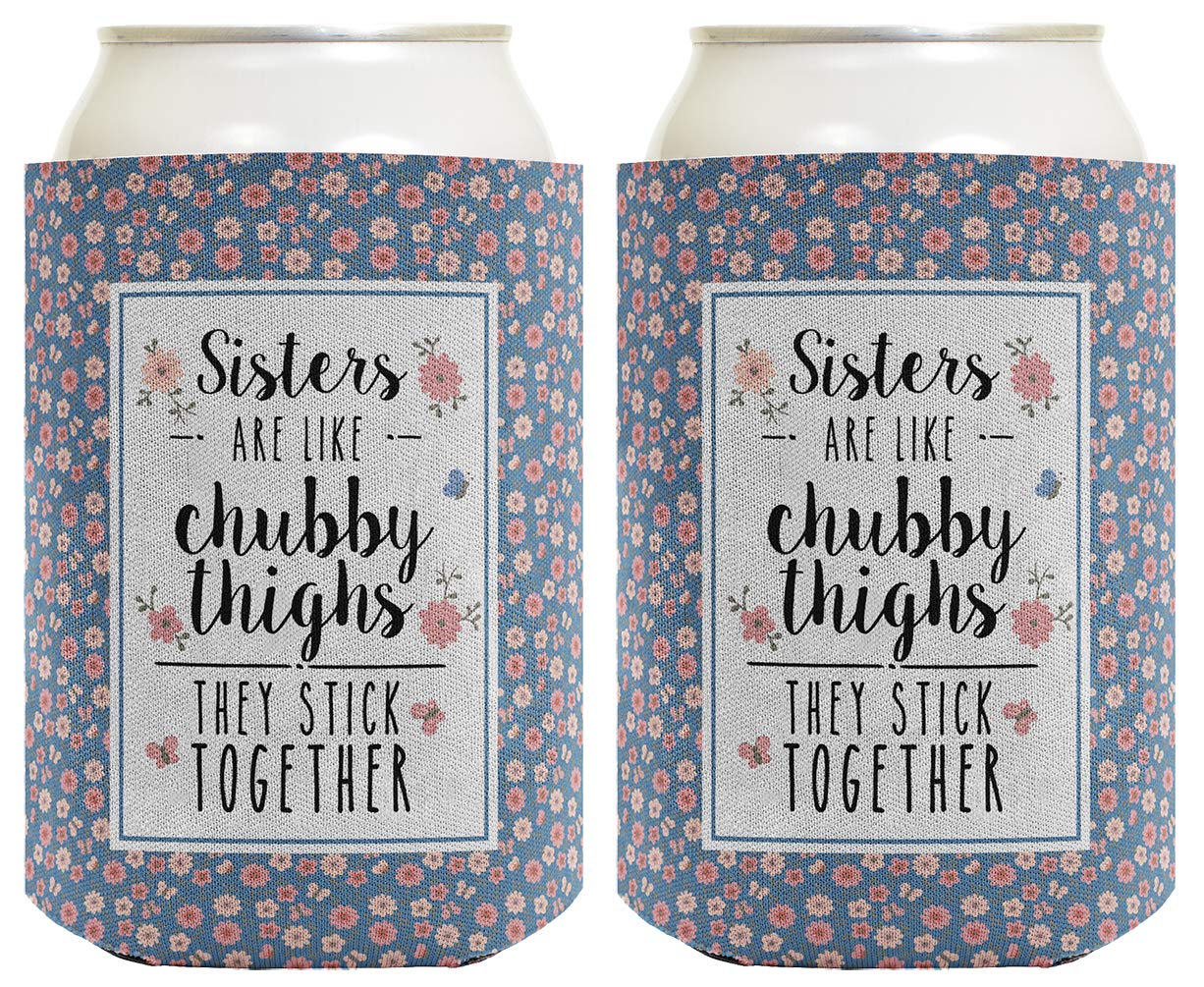 Funny Sister Gifts For Sisters Stick Together Sibling 2-Pack Can Coolie Drink Coolers Coolies Floral