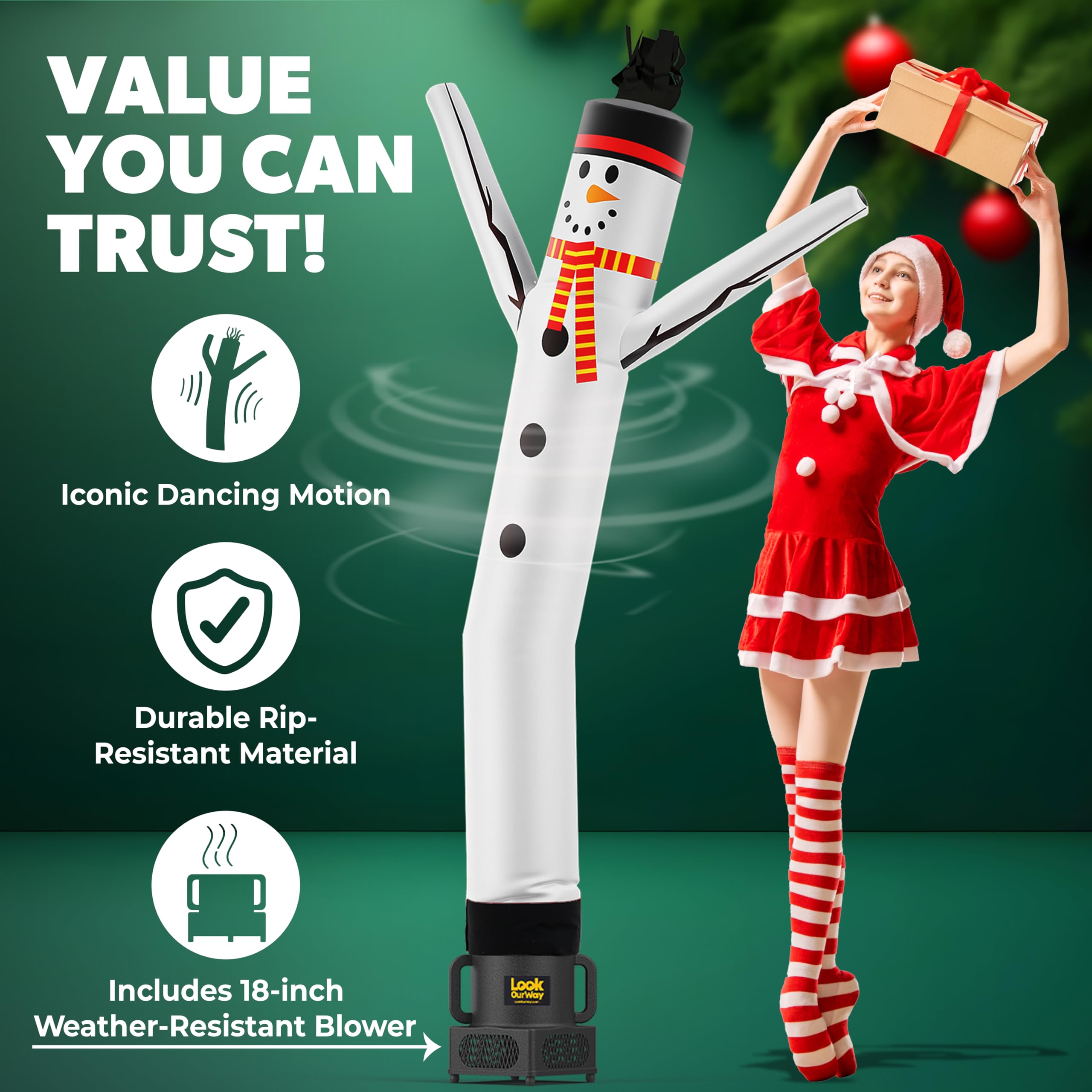 LookOurWay Air Dancers Inflatable Tube Man Attachment | 7ft Tall Set | Wacky Waving Christmas Inflatables Tube Guy | Blower Incl