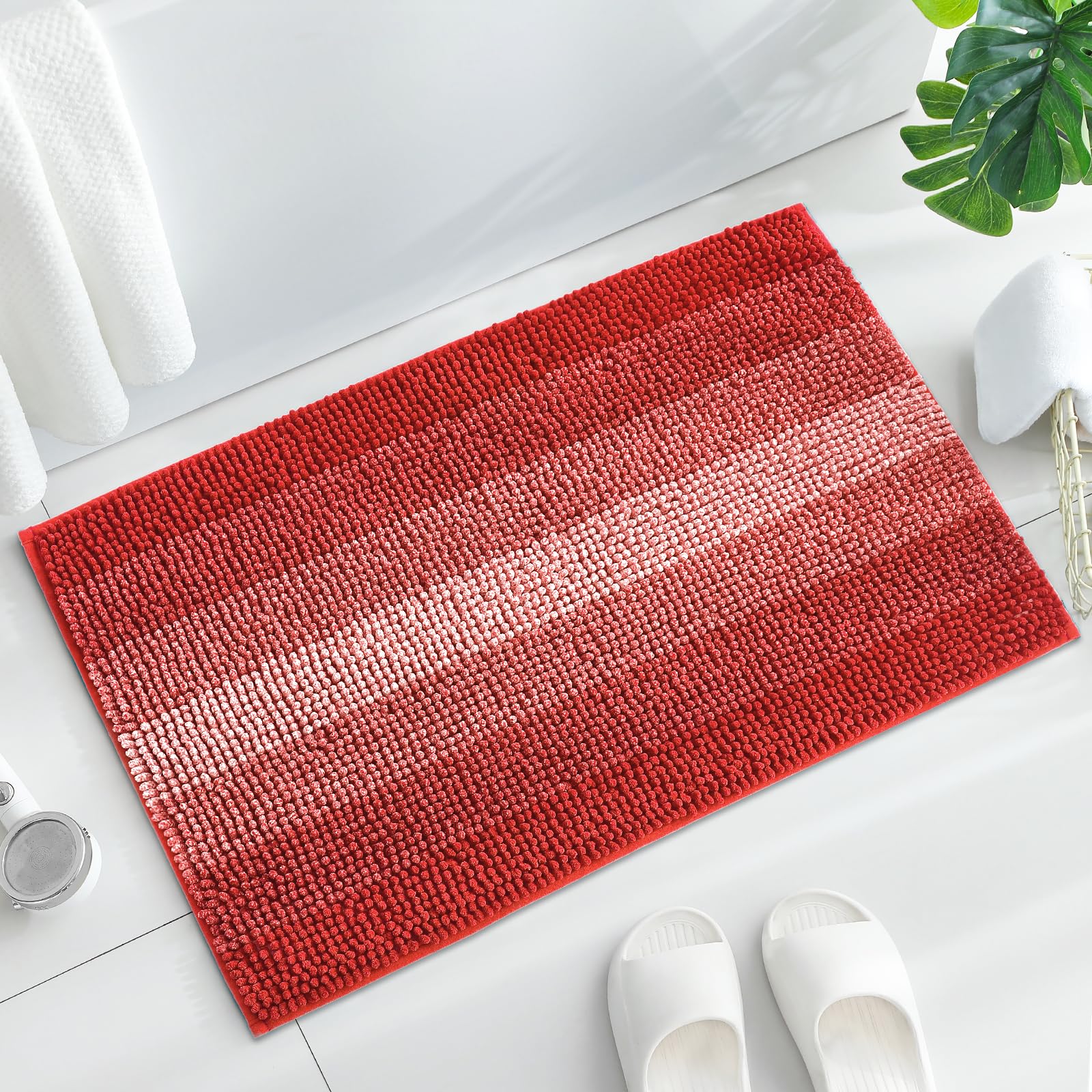 Gibelle Red Bathroom Rugs, Luxury Chenille Bath Mat, Small Non Slip Shower Rug And Bath Room Floor Mats, Machine Washable, Quick