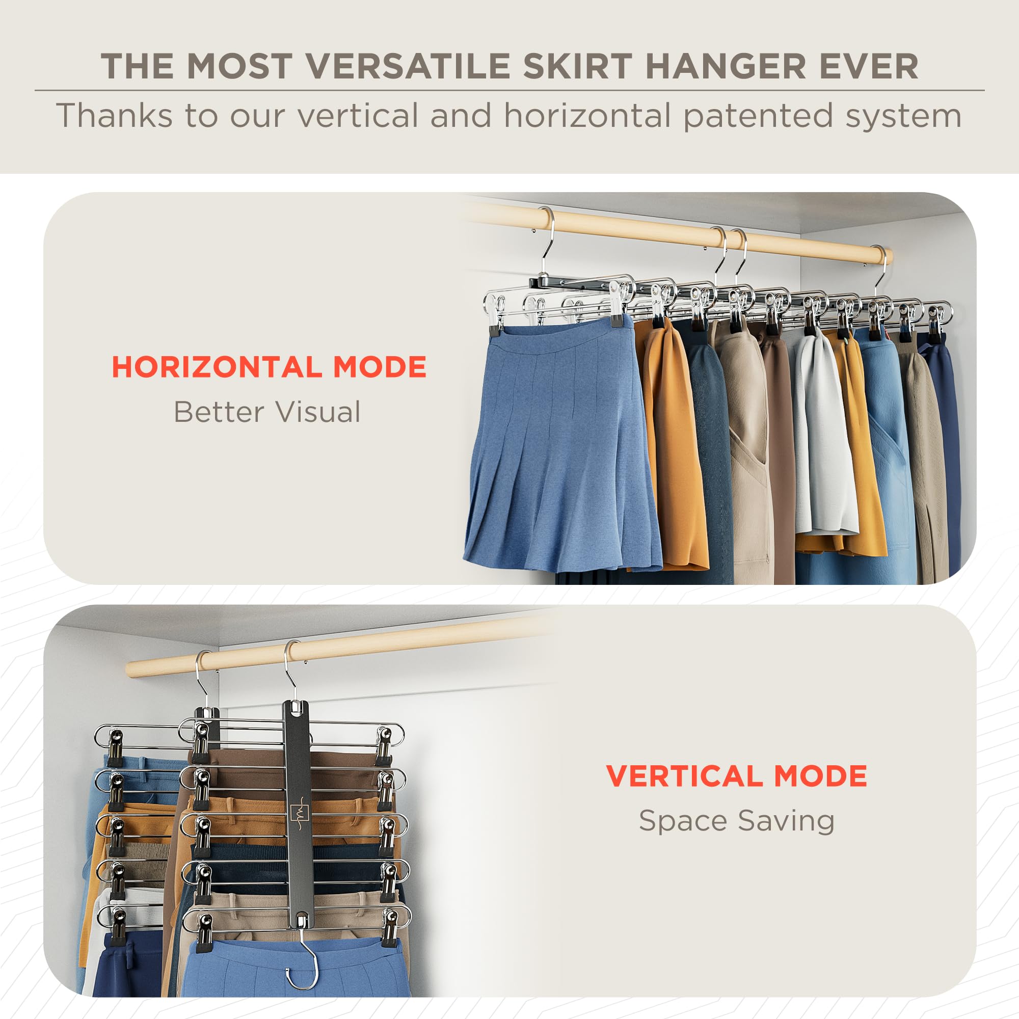 Moralve Skirt Hangers Space Saving - European Beechwood Shorts Hangers & Skirt Hangers - Women Space Saving Skirt Hangers With C