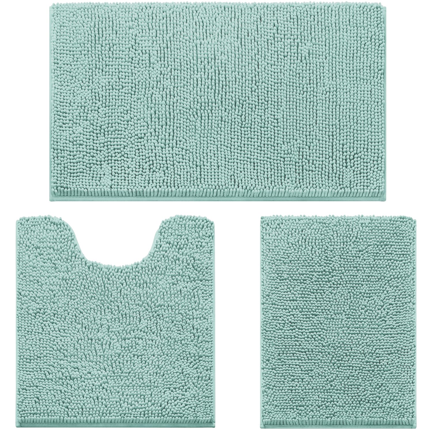 HOMEIDEAS 3 Pieces Bathroom Rugs  Ultra Soft Non Slip Absorbent Chenille Toilet Bath Mat Set (Eggshell Blue)