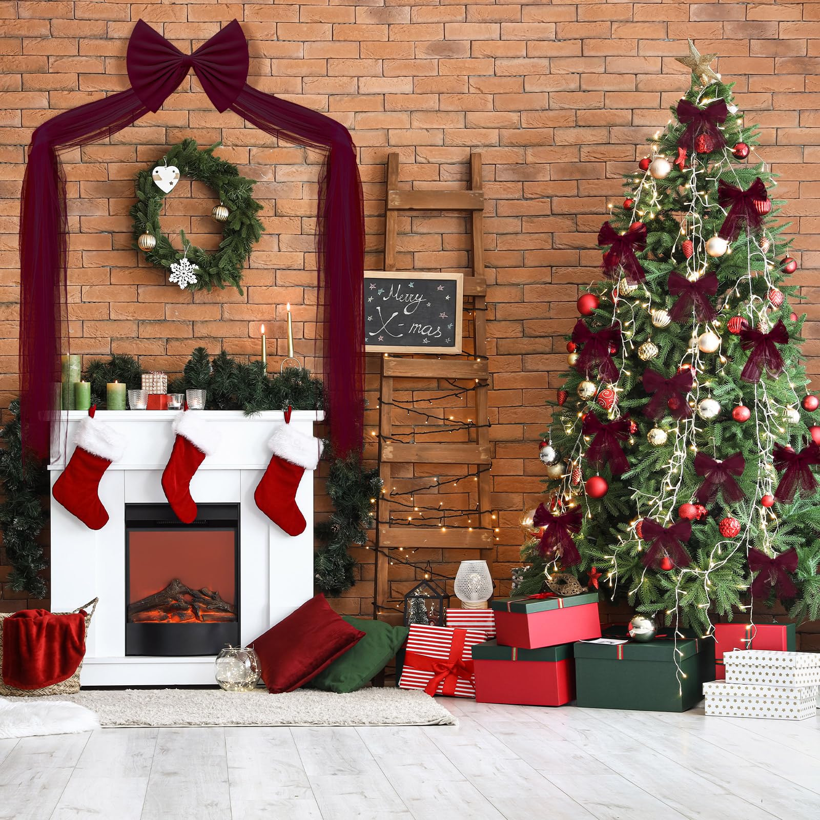 Daifunli Extra Large Mesh Christmas Tree Topper Bow 21.65 x 78.74 in with 12 Small Mesh Bow Decor Christmas Tree Topper Wreath B