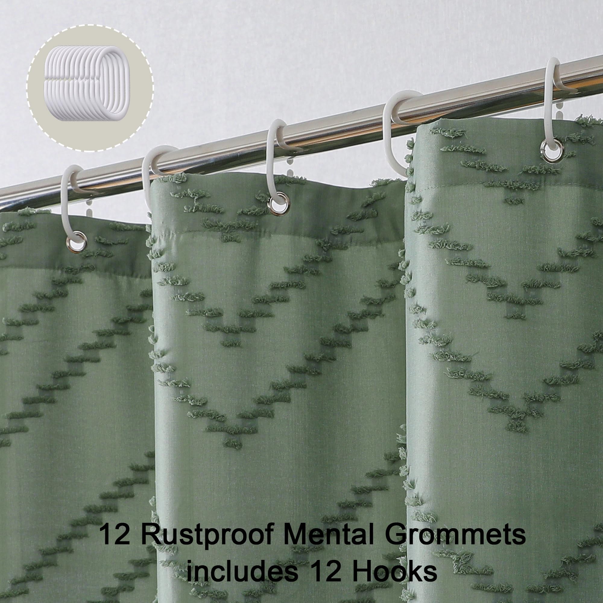 Chyhomenyc Chevron Extra Long Sage Green Boho Shower Curtain Set 72X96 Inches, Fabric Shower Curtain Modern Farmhouse Chic Textu