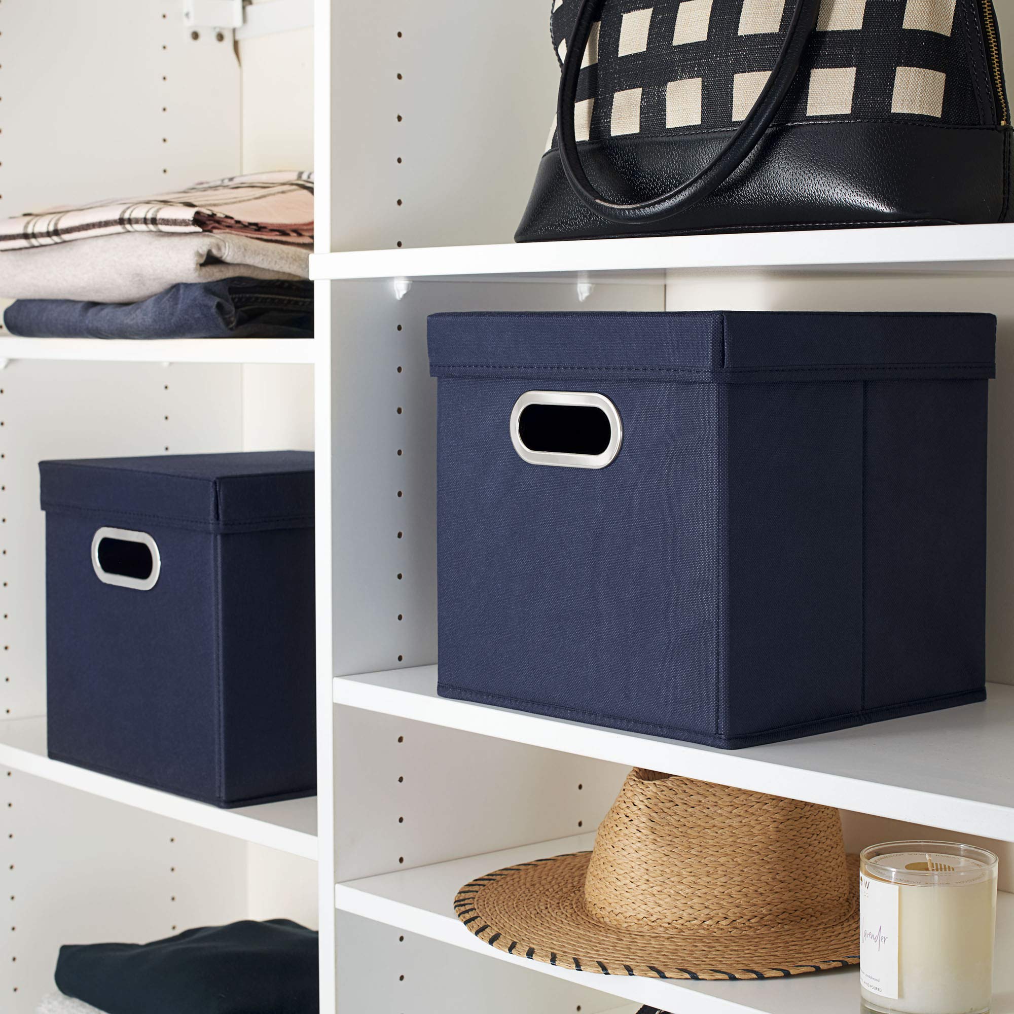Household Essentials 33-1 Decorative Storage Cube Set With Removable Lids | Navy | 2-Pack