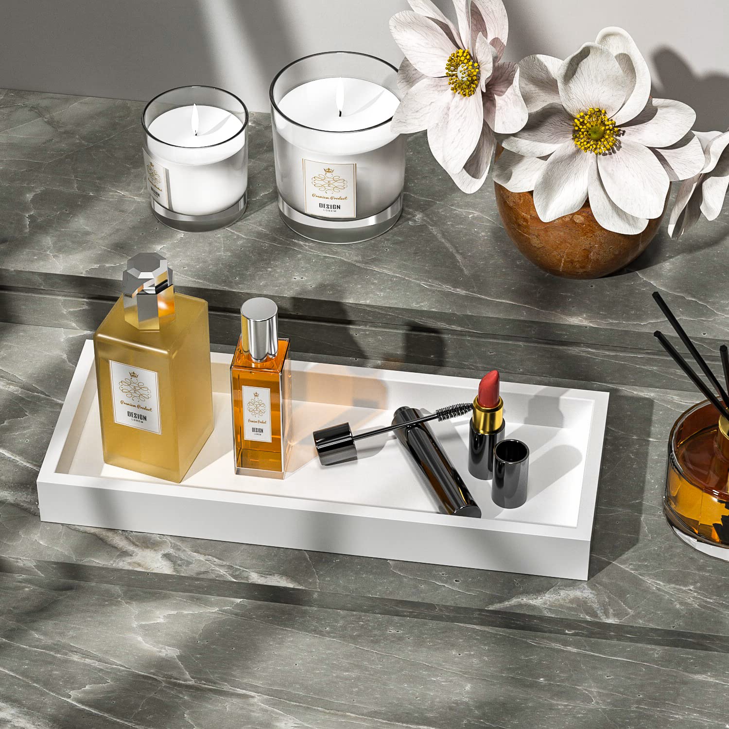 Bathroom Vanity Tray Bamboo Tray - for Counter Wood Small Bathroom Decorative Tray  Dresser Top Perfume Tray for Home Decoration 11.3