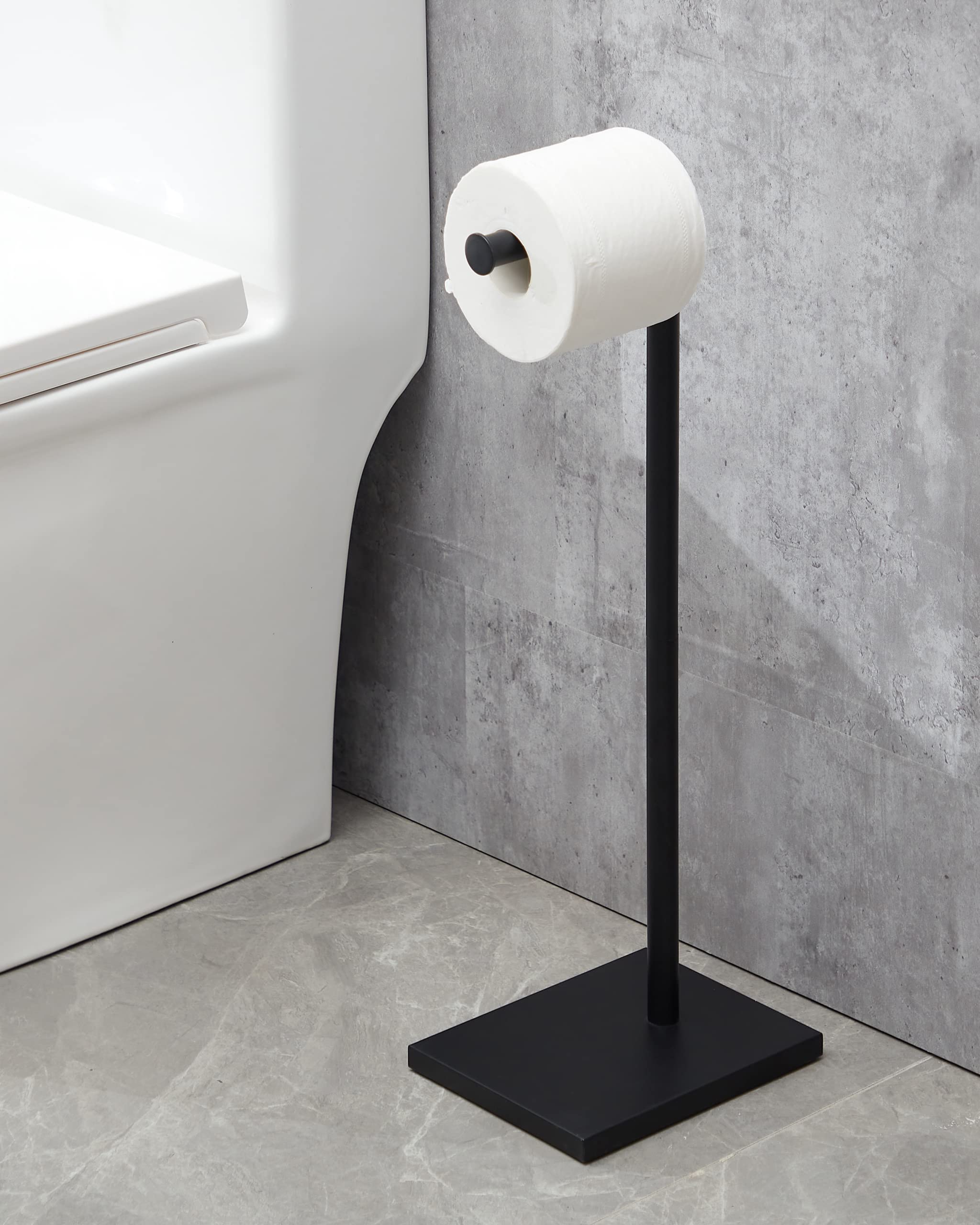 Free Standing Bathroom Toilet Paper Holder Stand with Reserve  Stainless Steel Pedestal Tissue Roll Holder  Black DECLUTTR