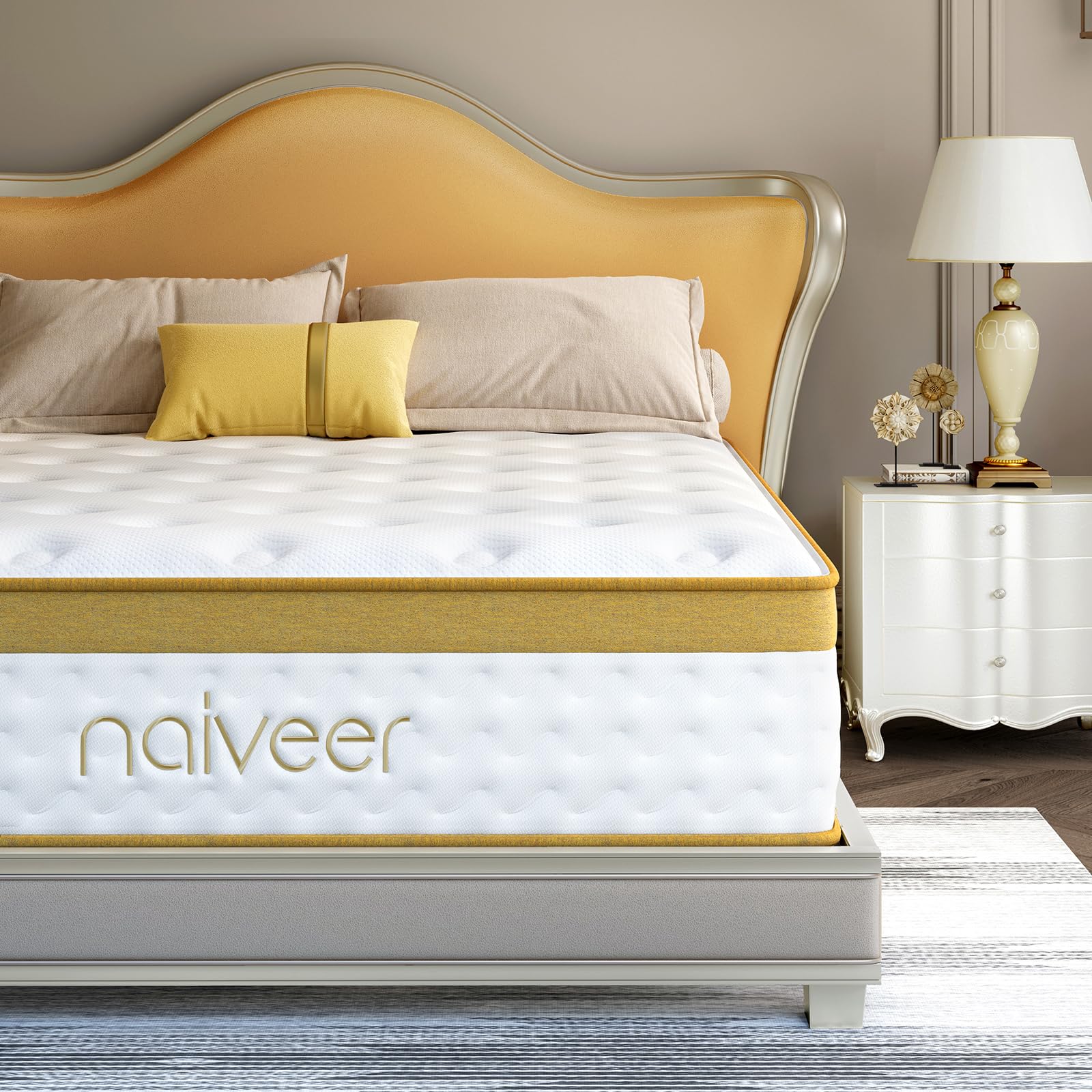 Naiveer Cooling Gel King Size Mattress 14 Inch Memory Foam Hybrid Mattress For Back Pain & Pressure Relief, King Mattress In A B