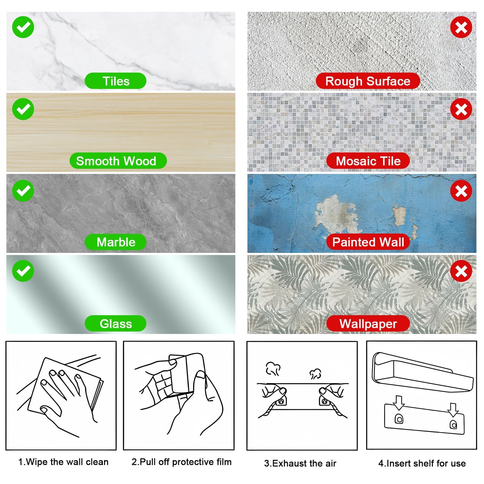 Cgbe 2 Packs Cabinet Door Organizer, Acrylic Adhesive Shelf Wall Mounted Storage, Self Adhesive Shower Shelves Without Drilling,